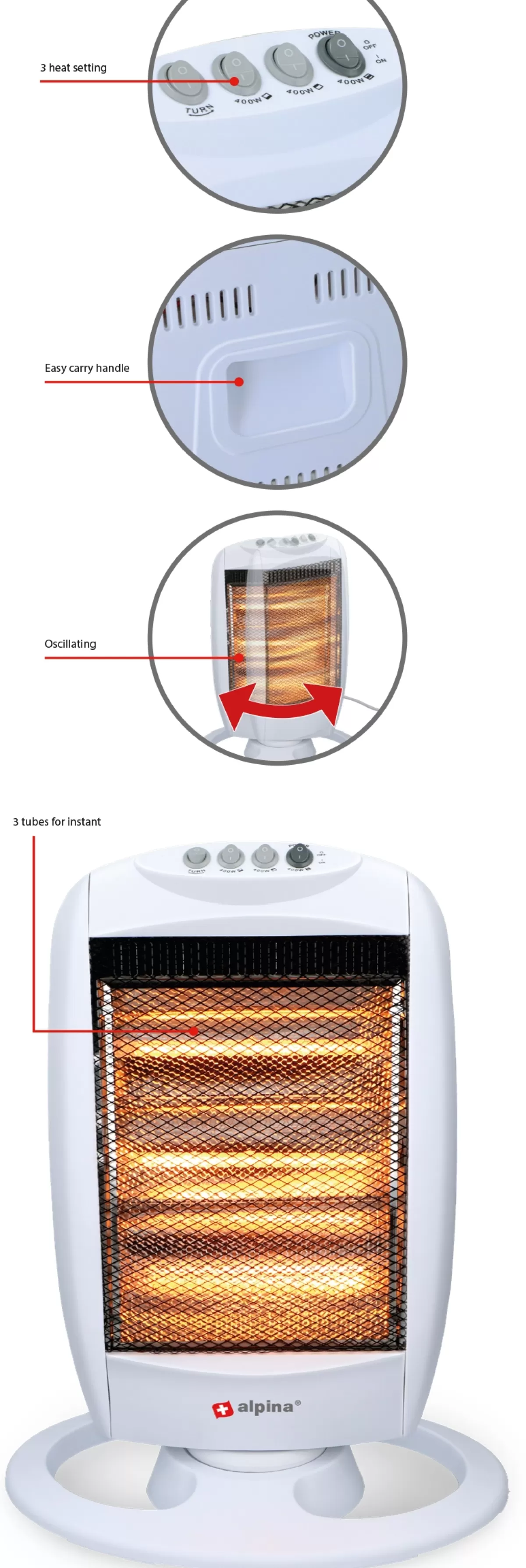 Brico Alpina Kachel Halogeen Draaibaar 1200 Watt