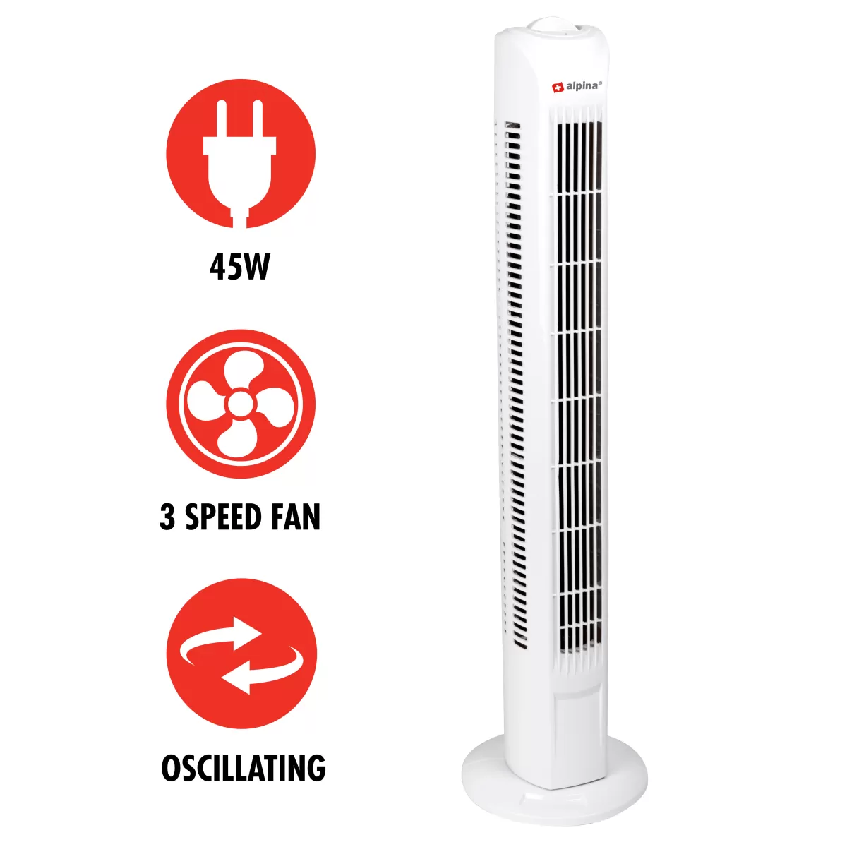 Brico Alpina Torenventilator 45 Watt Wit