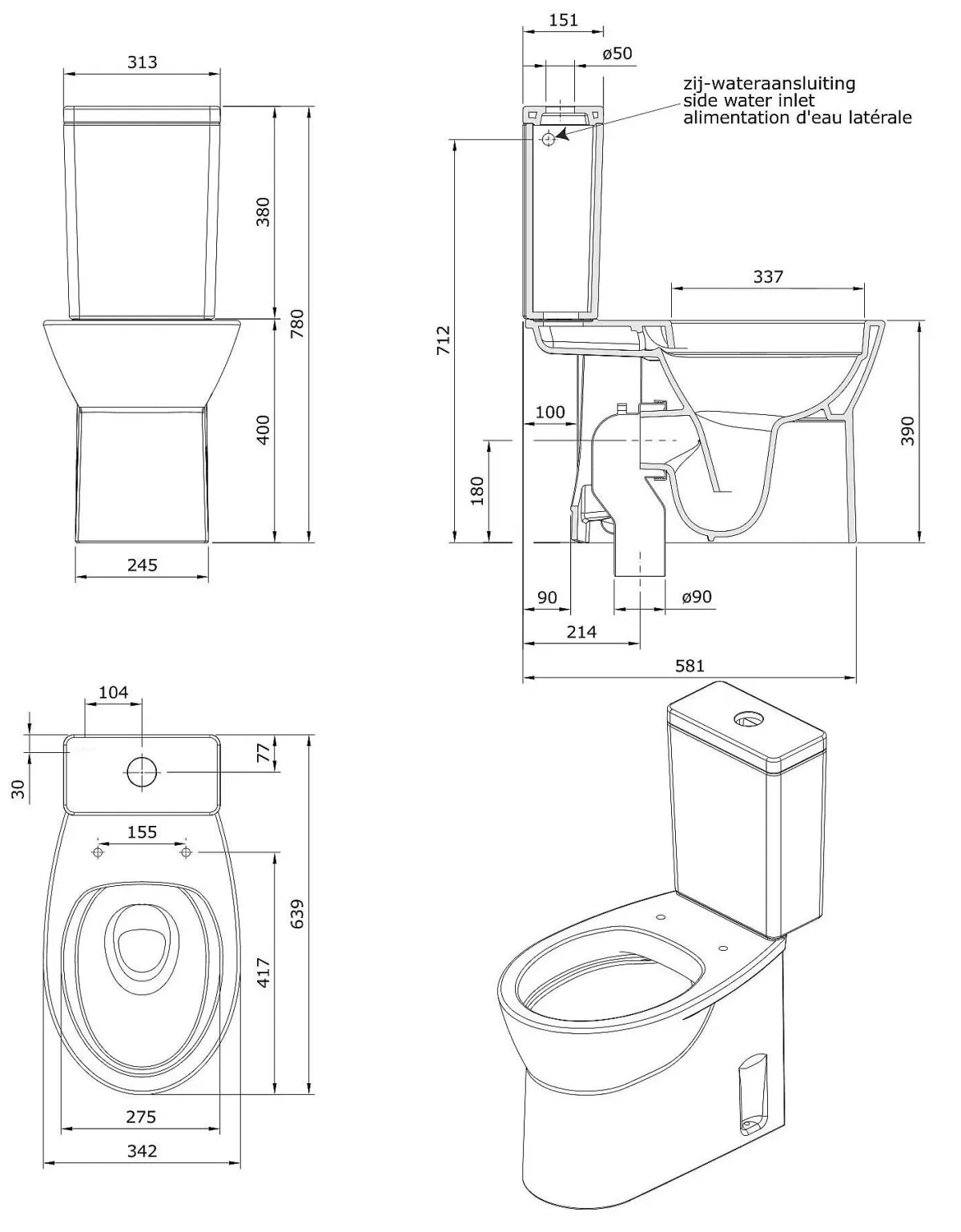 Brico Aquavive Duoblok Toilet Cormor I Universele Afvoeri Randloos Toiletpot Wit Hot