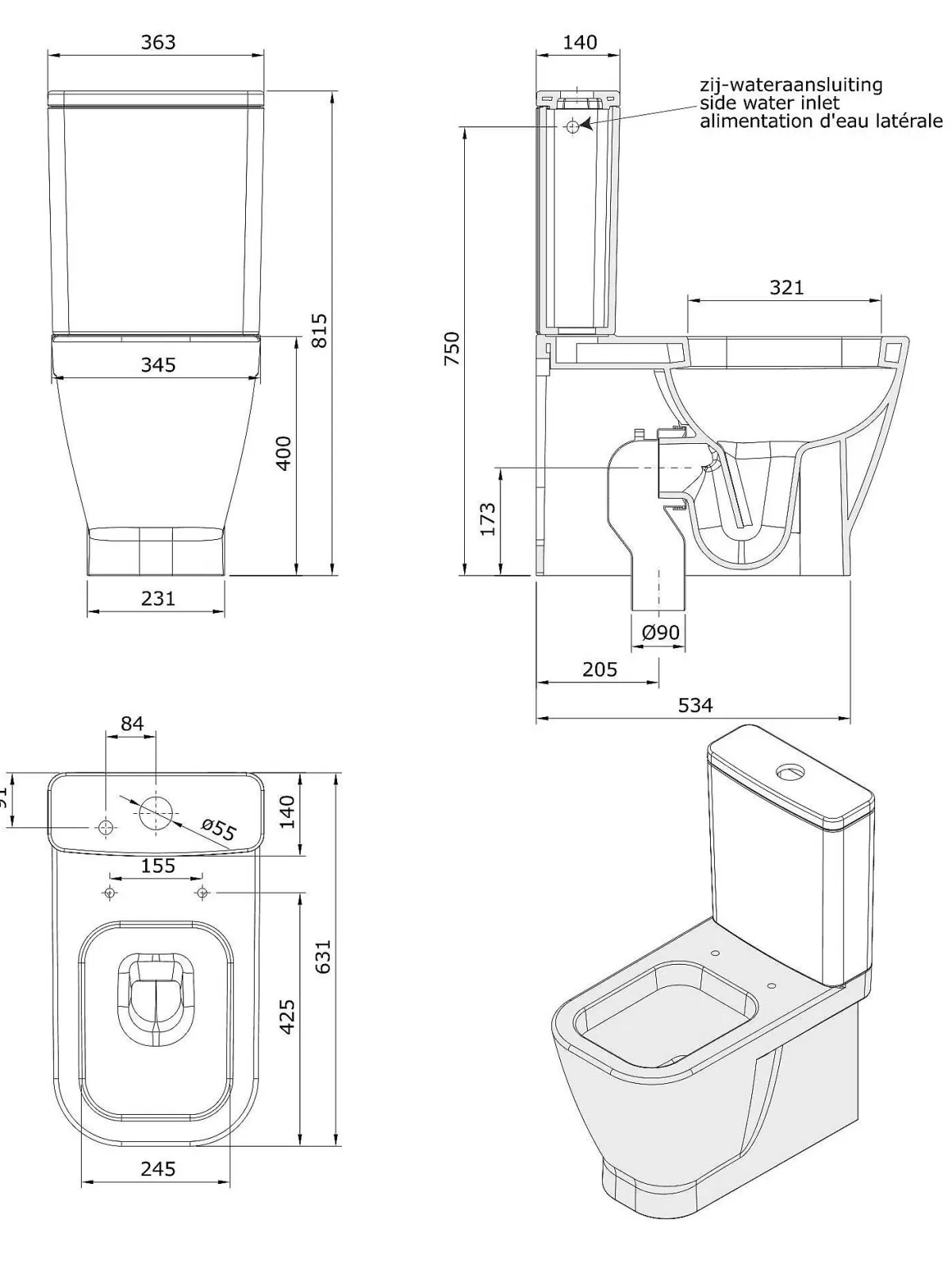 Brico Aquavive Duoblok Toilet Look | Soft-Close Toiletzitting | Universee Afvoer | Randloos Toiletzitting Wit New