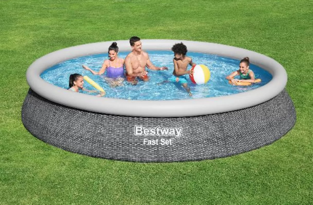 Brico Opblaaszwembaden-Bestway Opblaaszwembad Fast Set Rond Rotan Met Filterpomp O366X76Cm