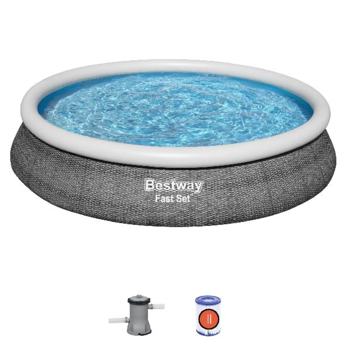 Brico Opblaaszwembaden-Bestway Opblaaszwembad Fast Set Rond Rotan Met Filterpomp O366X76Cm