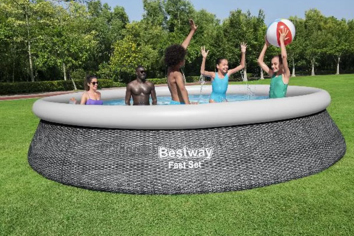 Brico Opblaaszwembaden-Bestway Opblaaszwembad Fast Set Rond Rotan Met Filterpomp O366X76Cm