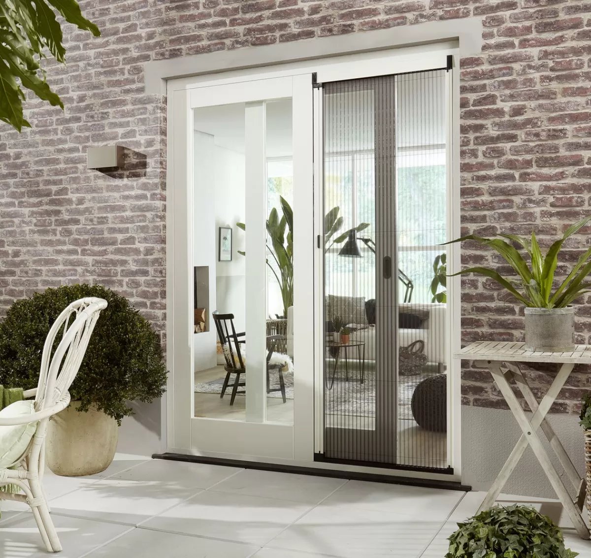 Brico Vliegendeuren-Cando Hordeur Premium B - Plisse Hordeur - Wit Profiel - Grijs Gaas - 96X200Cm