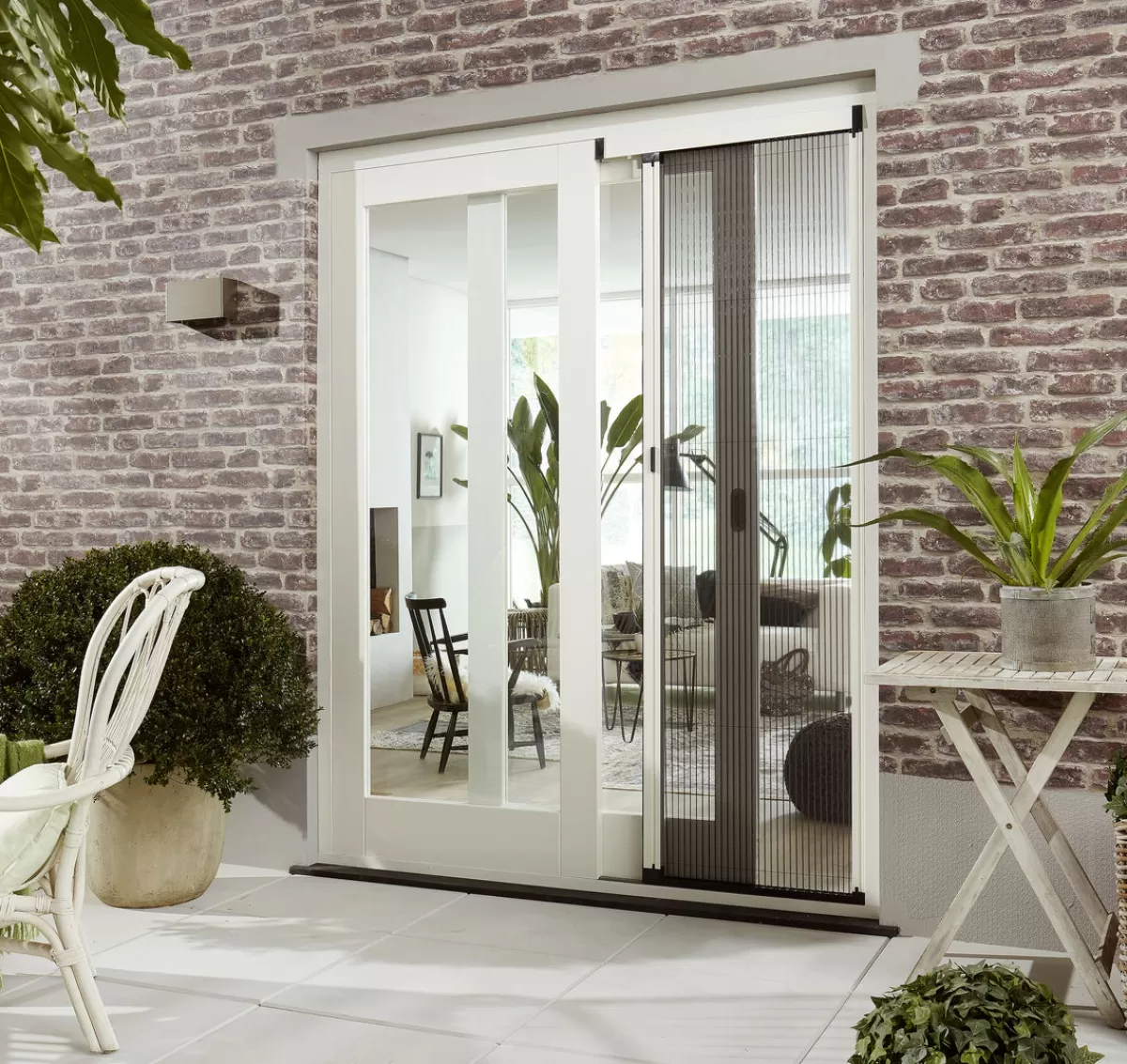 Brico Vliegendeuren-Cando Hordeur Premium L - Plisse Hordeur - Wit Profiel - Grijs Gaas - 96X230Cm