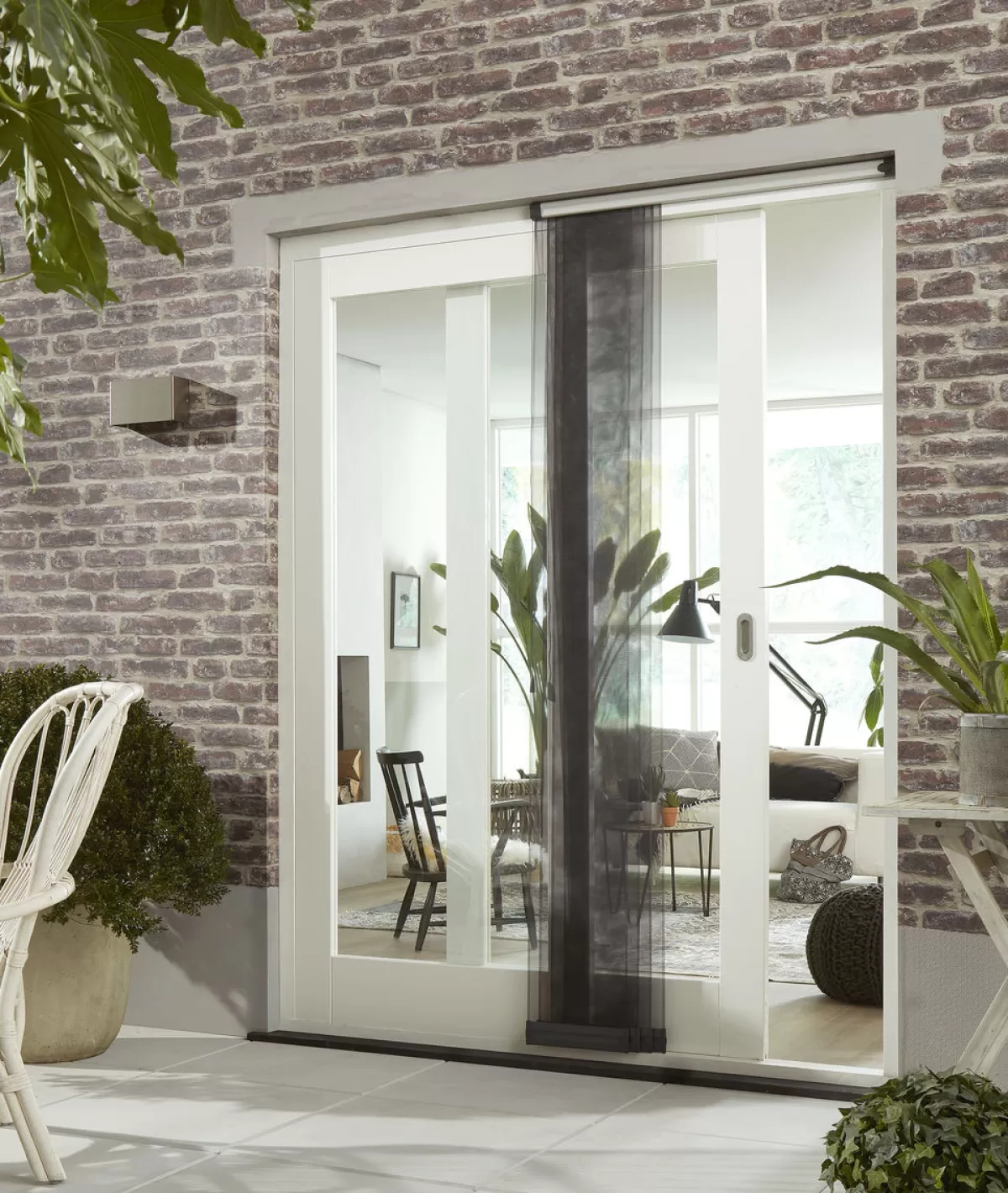 Brico Vliegendeuren-Cando Horgordijn Comfort Schuifpui - Grijs Profiel - Grijs Gaas - 120X260Cm