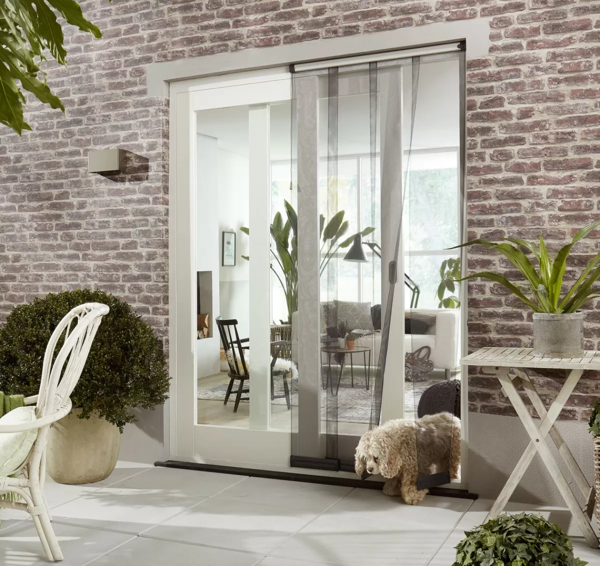 Brico Vliegendeuren-Cando Horgordijn Comfort Schuifpui - Grijs Profiel - Grijs Gaas - 120X260Cm