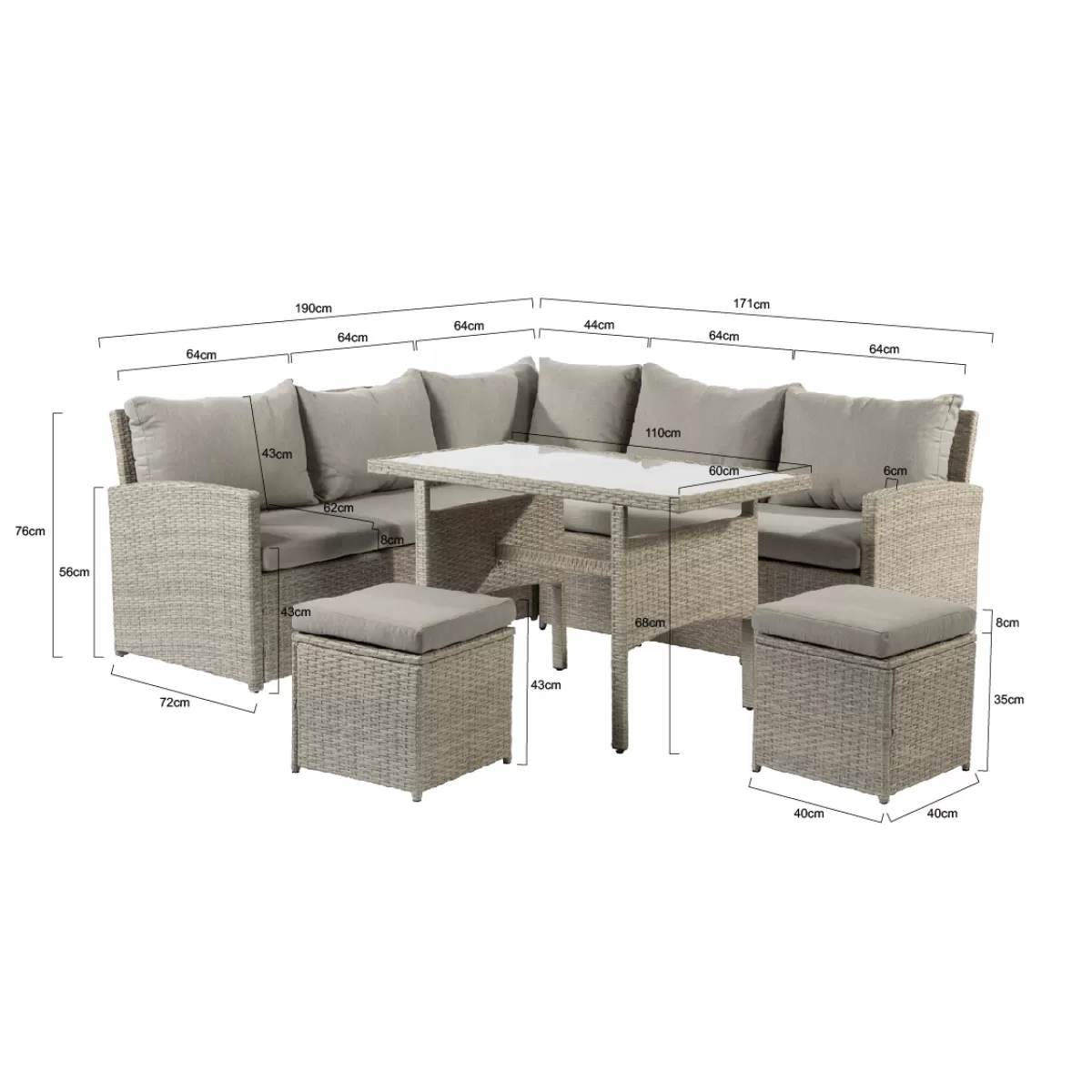 Brico Loungesets-Central Park Dining Loungeset Rochelle Creme 5 Stuks