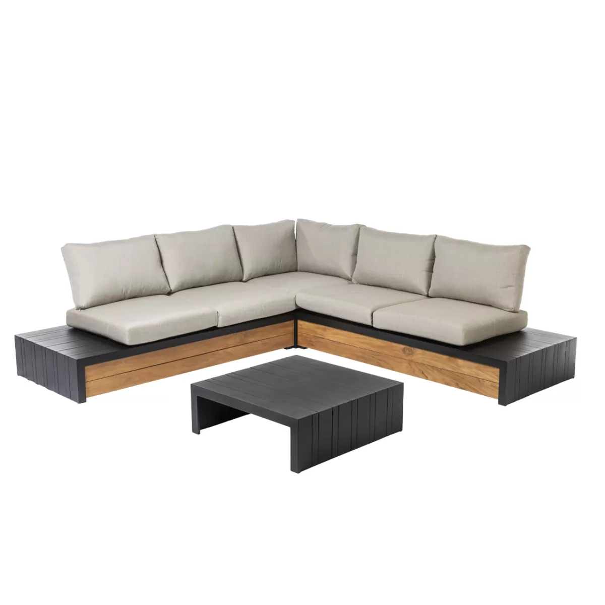 Brico Loungesets-Central Park Hoekbank Loungeset Cassis Zwart Hout