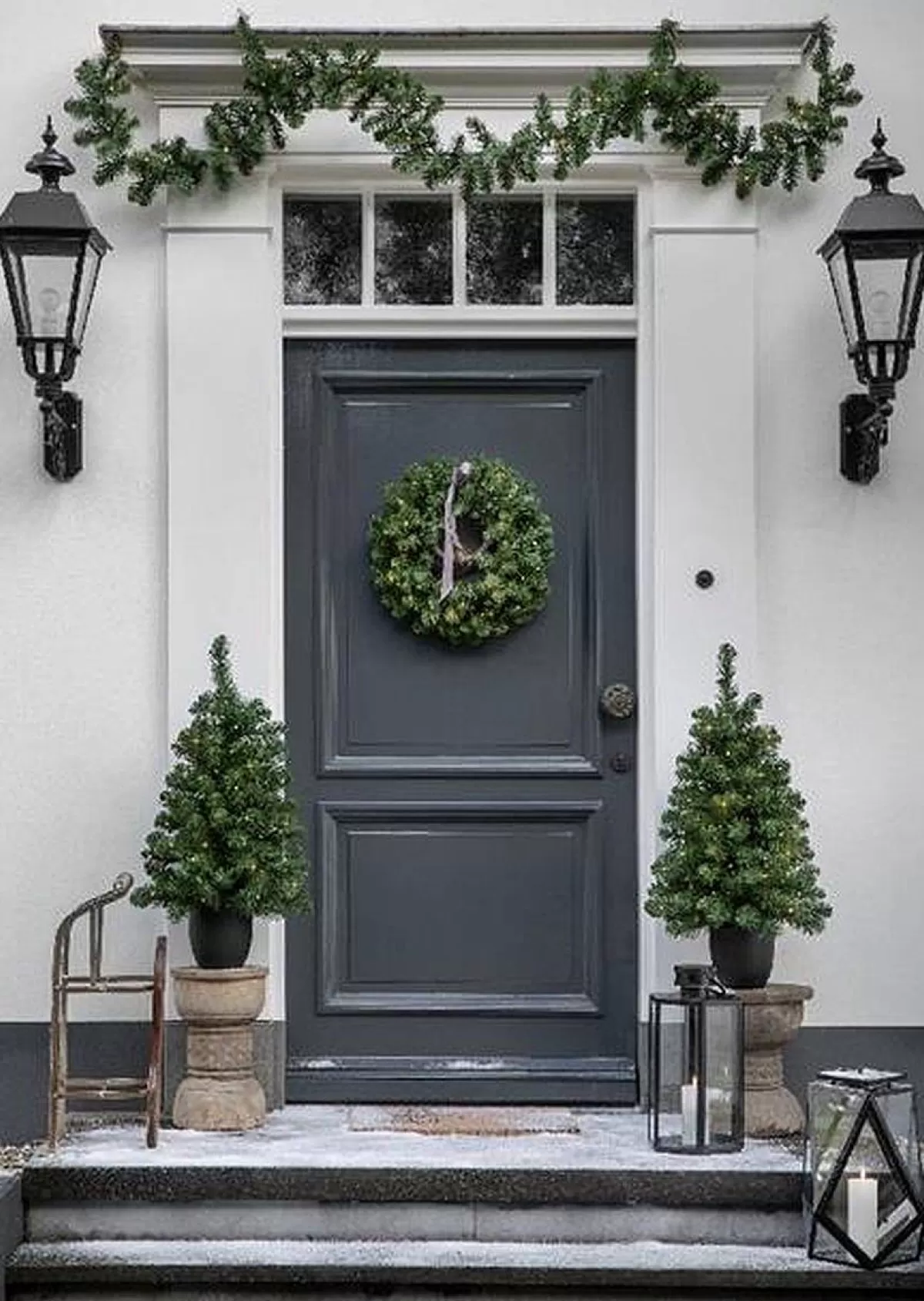 Brico Decoris Voordeurset 2X Mini Kunstkerstboom Met Verlichting 90Cm + Krans En Slinger Flash Sale
