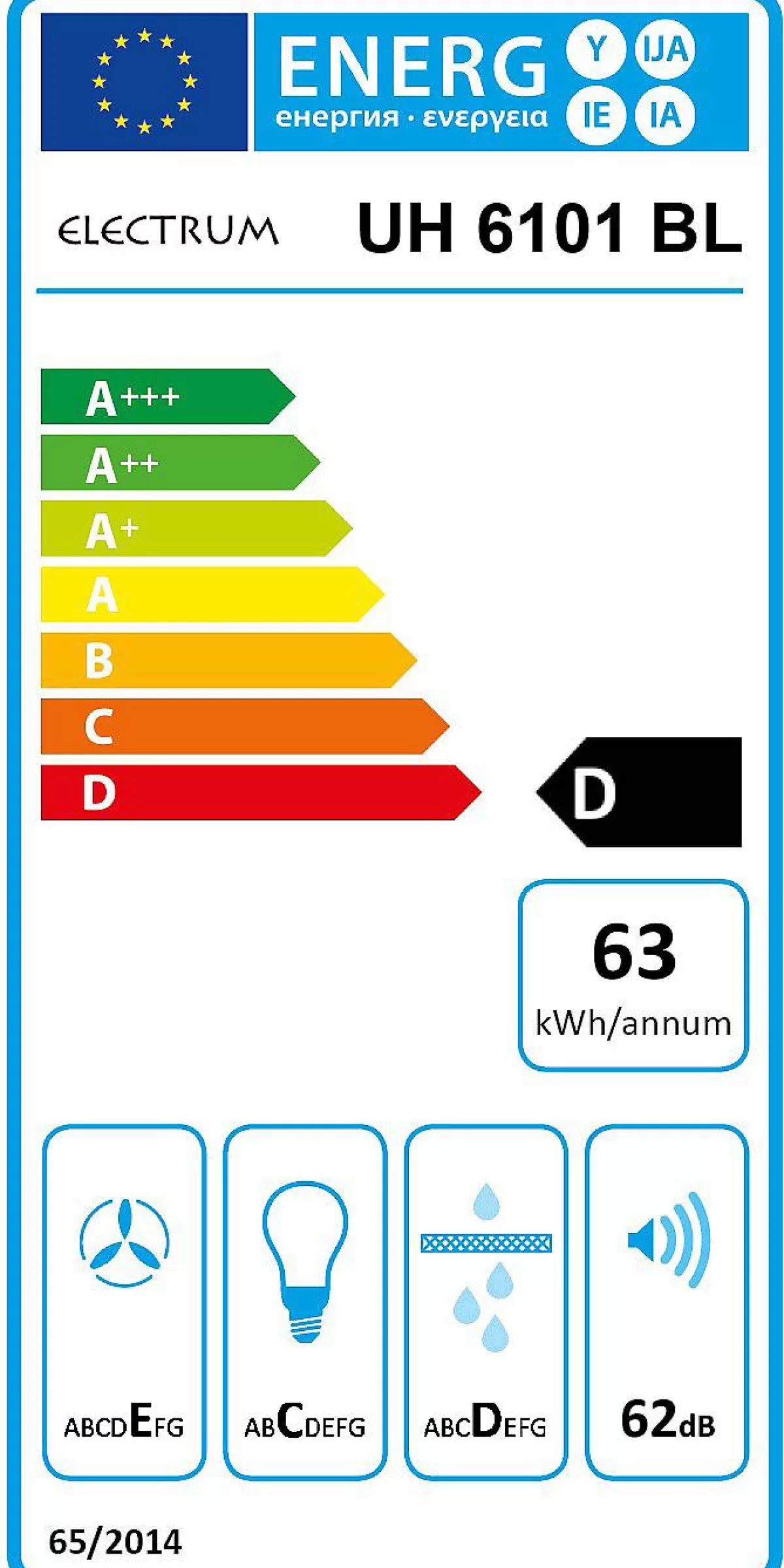 Brico Electrum Onderbouw Afzuigkap Uh 6101 Bl Zwart 60 Cm Best