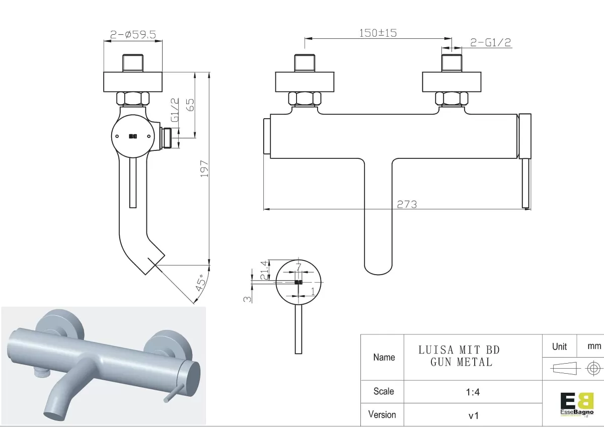 Brico Essebagno Badmengkraan Luisa Gun Metal Outlet