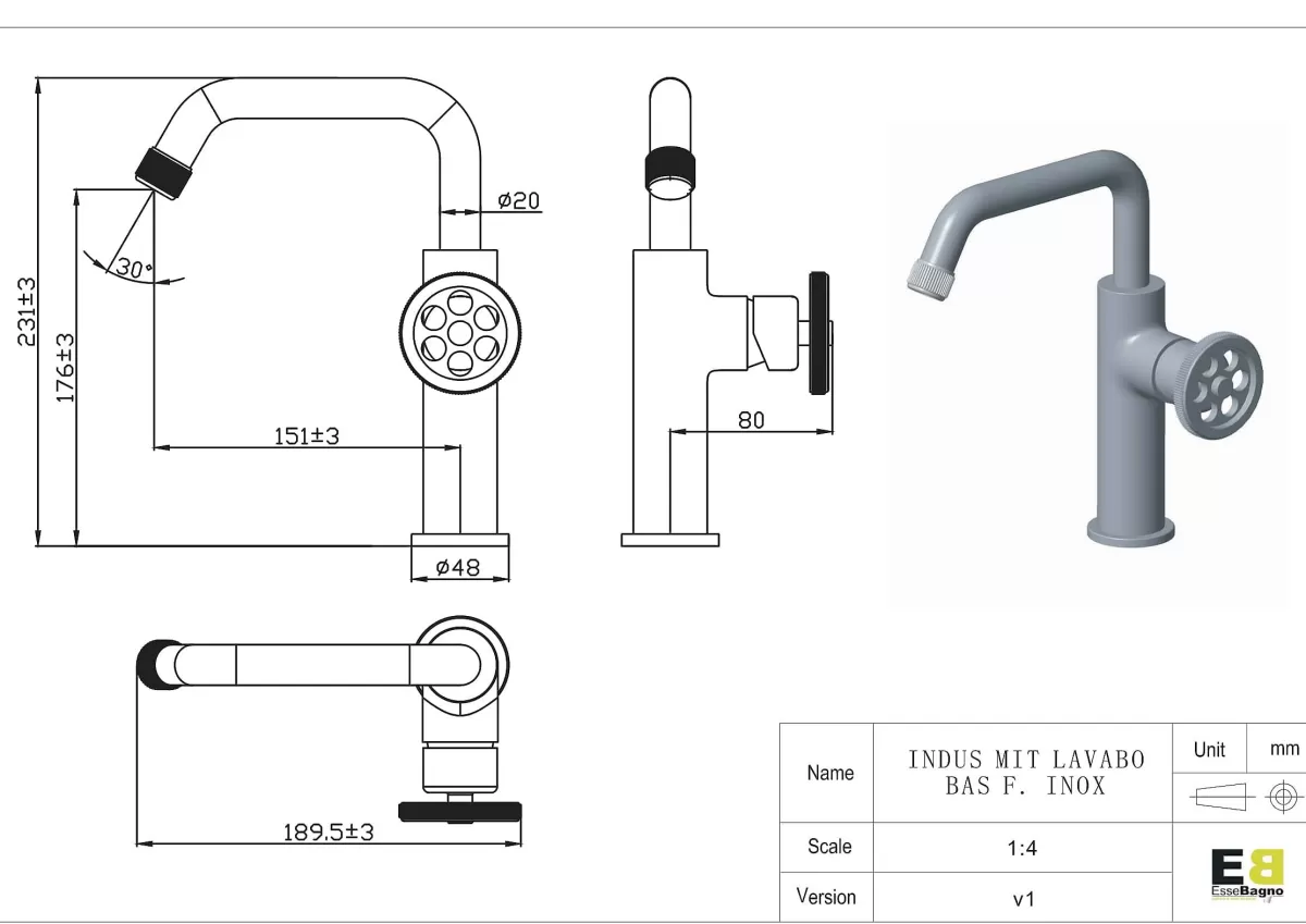 Brico Essebagno Wastafelkraan Indus Laag Rvs Fashion