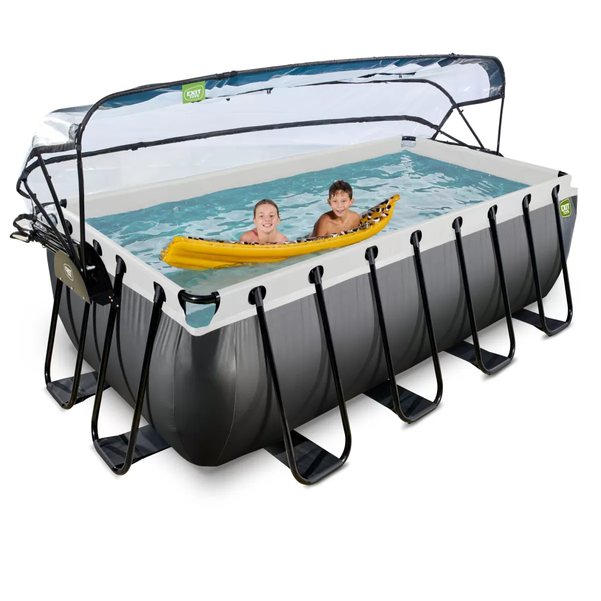 Brico Opzetzwembaden Met Pomp-Exit Black Leather Opzetzwembad Met Overkapping En Zandfilter- En Warmtepomp Zwart 400X200X122Cm