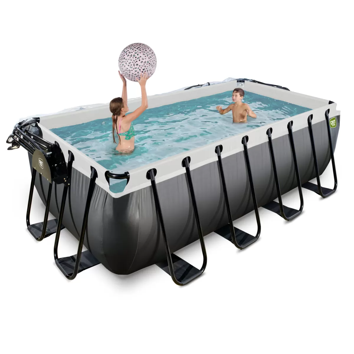 Brico Opzetzwembaden Met Pomp-Exit Black Leather Opzetzwembad Met Overkapping En Zandfilter- En Warmtepomp Zwart 400X200X122Cm