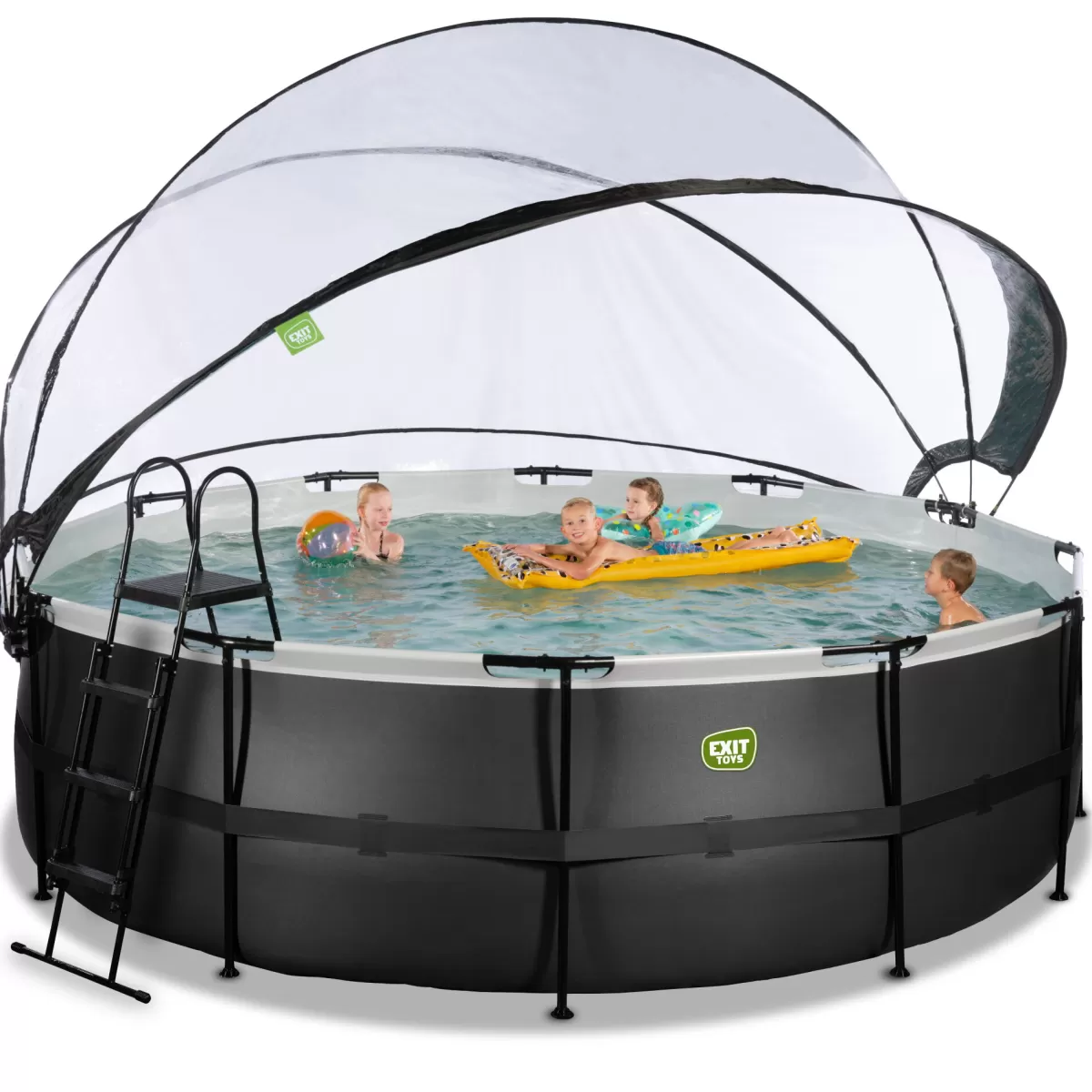 Brico Opzetzwembaden Met Pomp-Exit Black Leather Opzetzwembad Met Overkapping En Zandfilter- En Warmtepomp Zwart O450X122Cm
