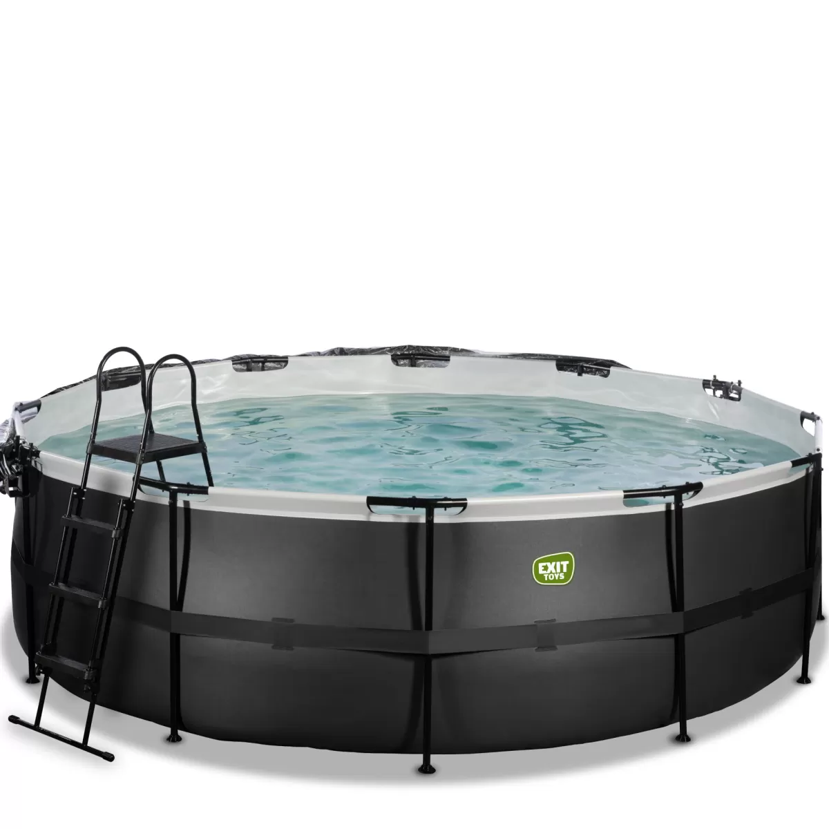 Brico Opzetzwembaden Met Pomp-Exit Black Leather Opzetzwembad Met Overkapping En Zandfilter- En Warmtepomp Zwart O450X122Cm