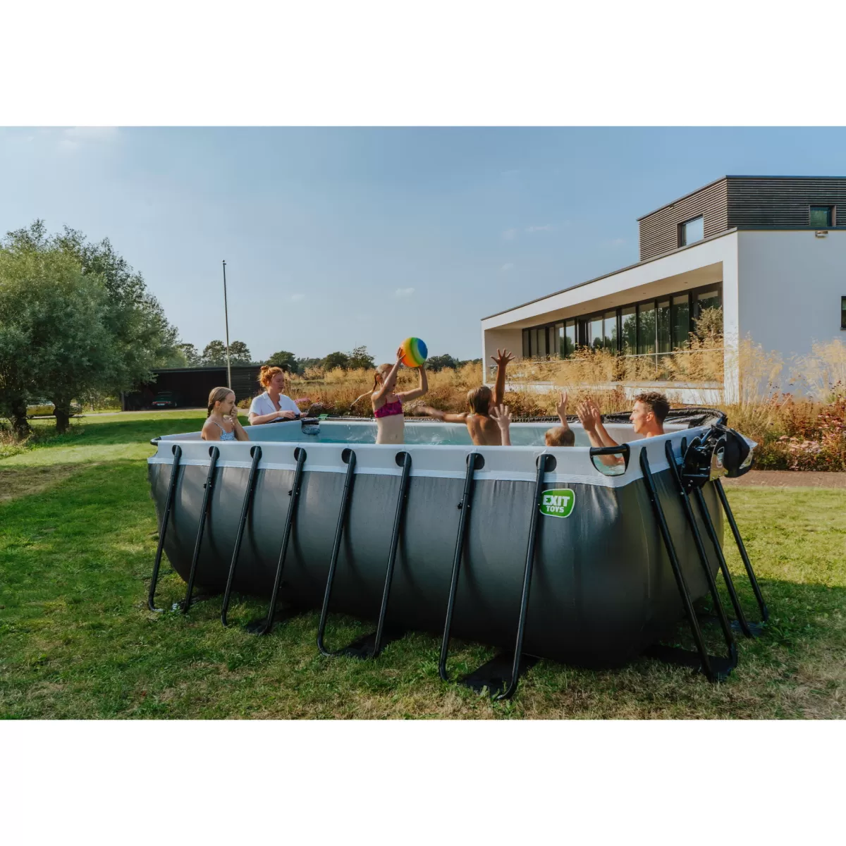 Brico Opzetzwembaden Met Pomp-Exit Black Leather Opzetzwembad Met Zandfilterpomp Zwart 400X200X122Cm