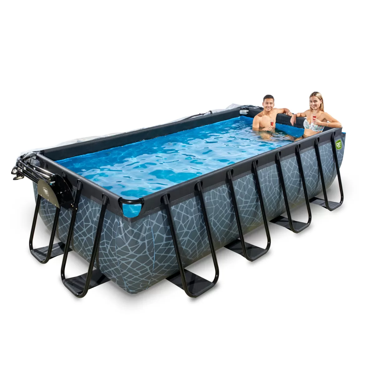 Brico Opzetzwembaden Met Pomp-Exit Stone Opzetzwembad Met Overkapping En Zandfilter- En Warmtepomp Grijs 400X200X100Cm