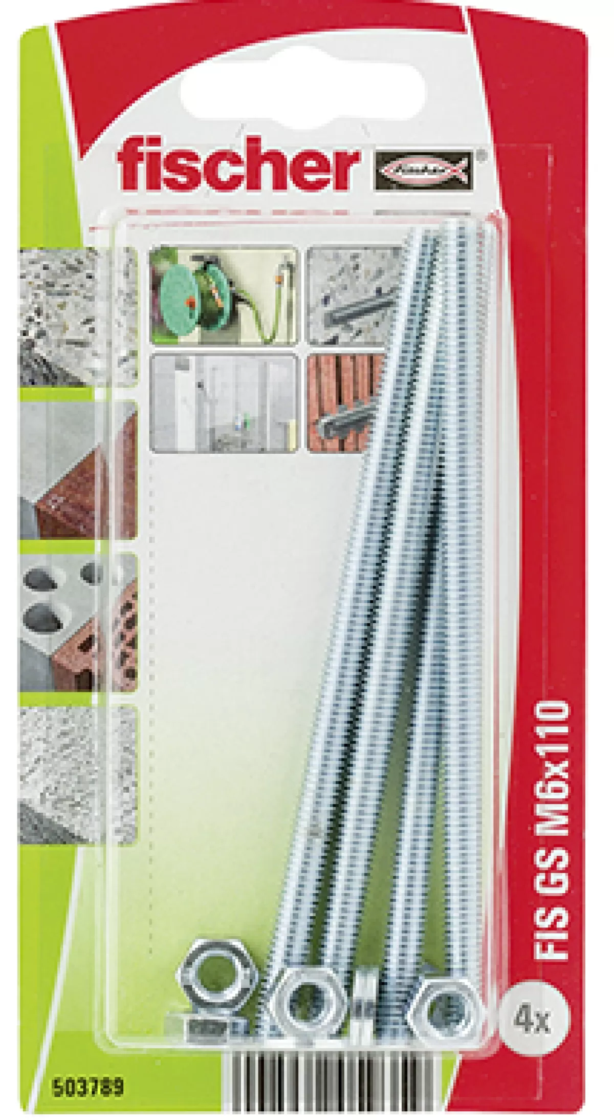 Brico Pluggen-Fischer Metalen Draadstang Fis Gs M6X110Mm Met Sluitring En Moer 4St.