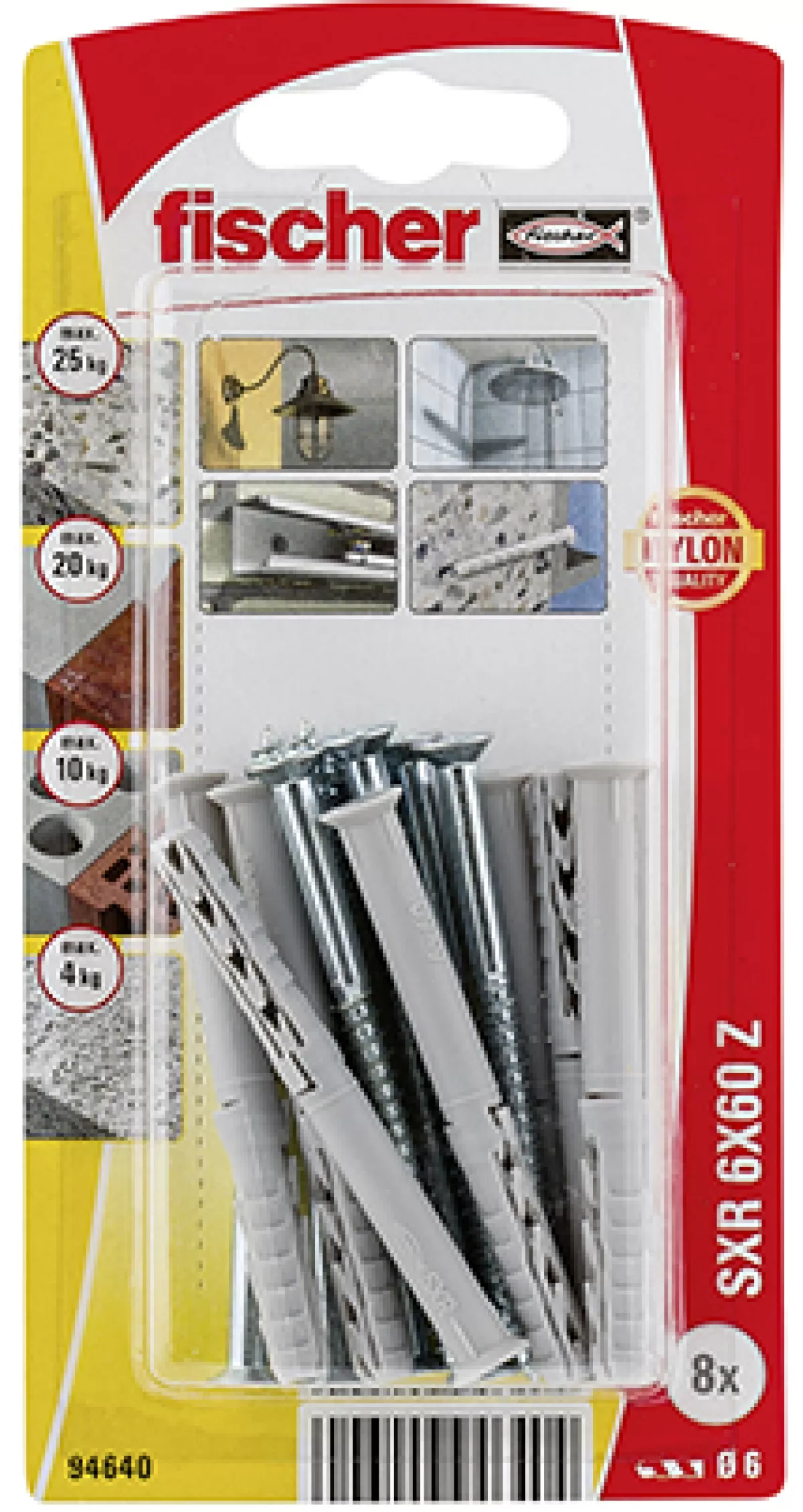 Brico Pluggen-Fischer Nylon Constructieplug Sxr-Z 6X60Mm + Schroef Met Verzonken Kop 8St.