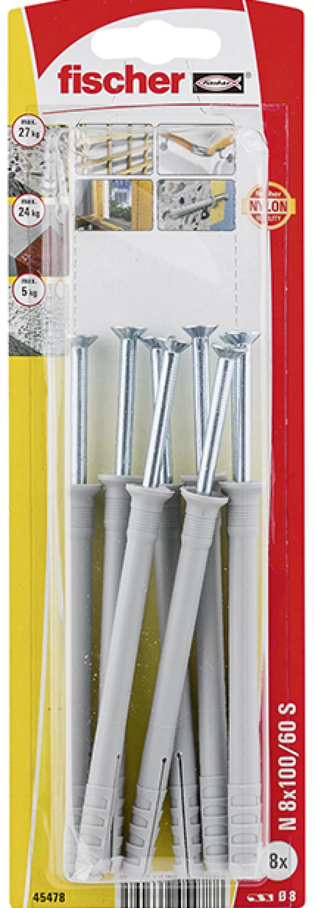 Brico Pluggen-Fischer Nylon Nagelplug N 8X100/60Mm S Met Verzonken Kop 8St.