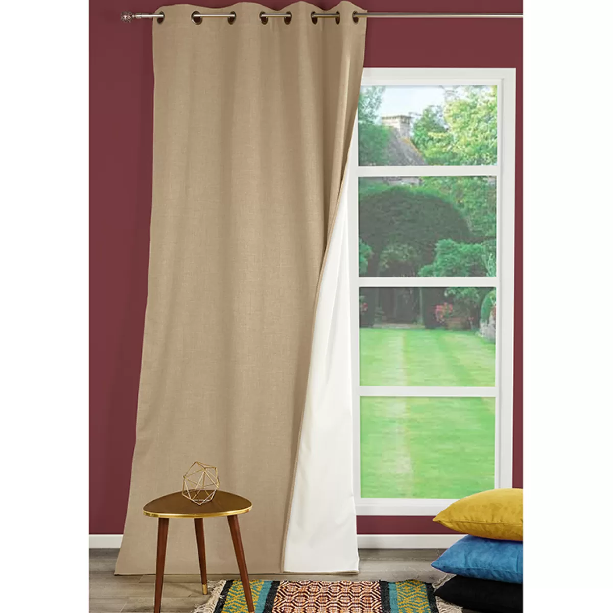 Brico Gordijnen-Gordijn Verduisterend Thermisch Bella Ringen Beige 140 X 260 Cm