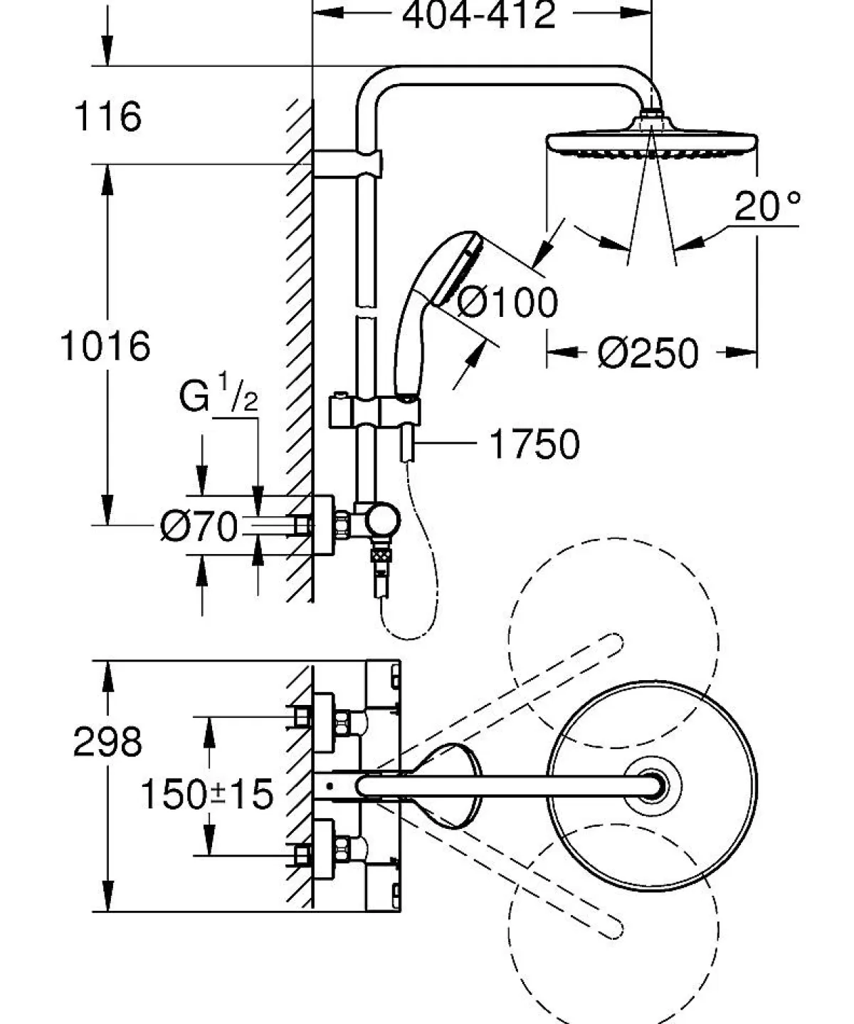 Brico Grohe Regendoucheset Vitalio Start System 250Mm Met Thermostatische Mengkraan Zwart Cheap