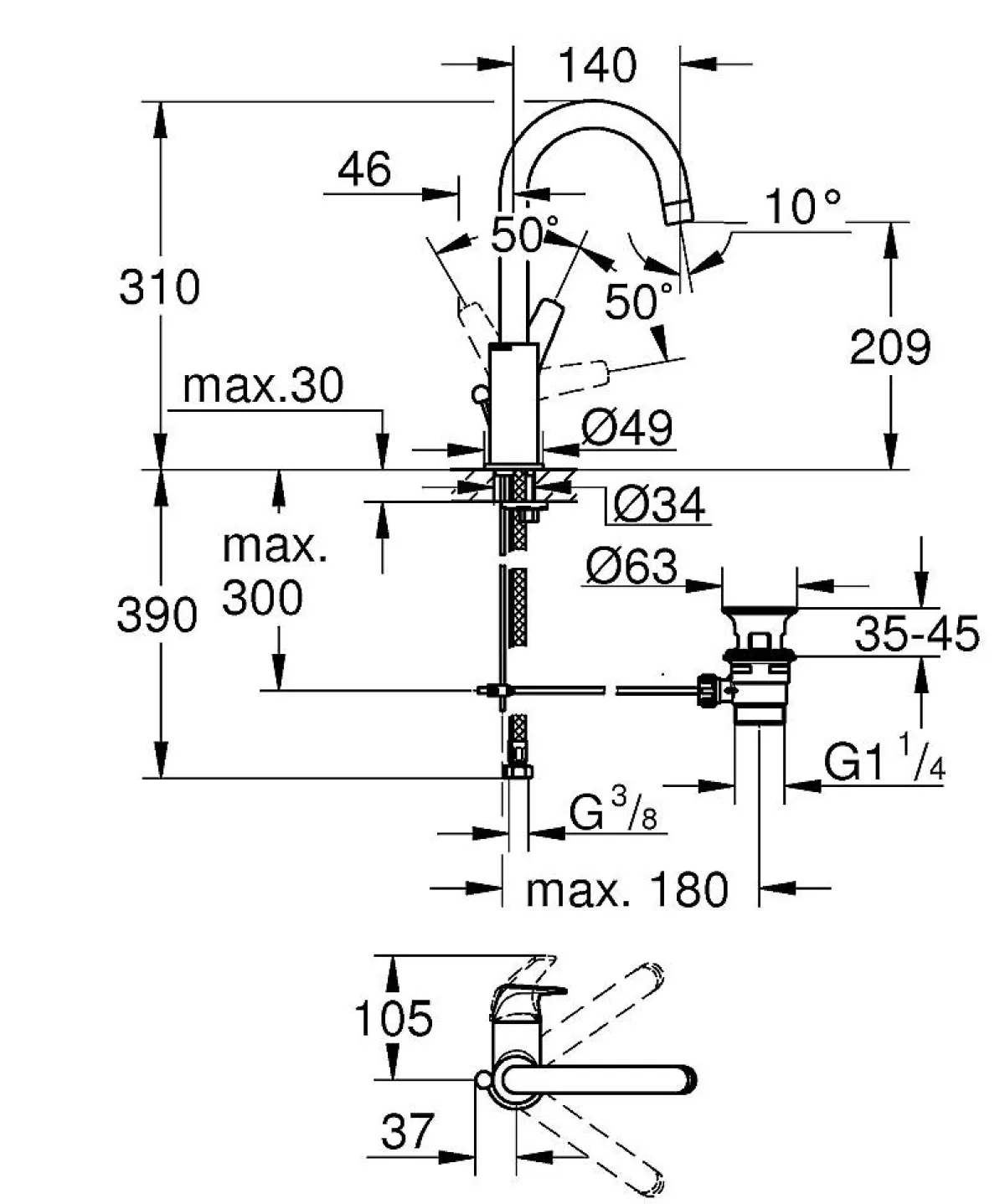 Brico Grohe Wastafelmengkraan Start Flow L-Size Chroom Sale