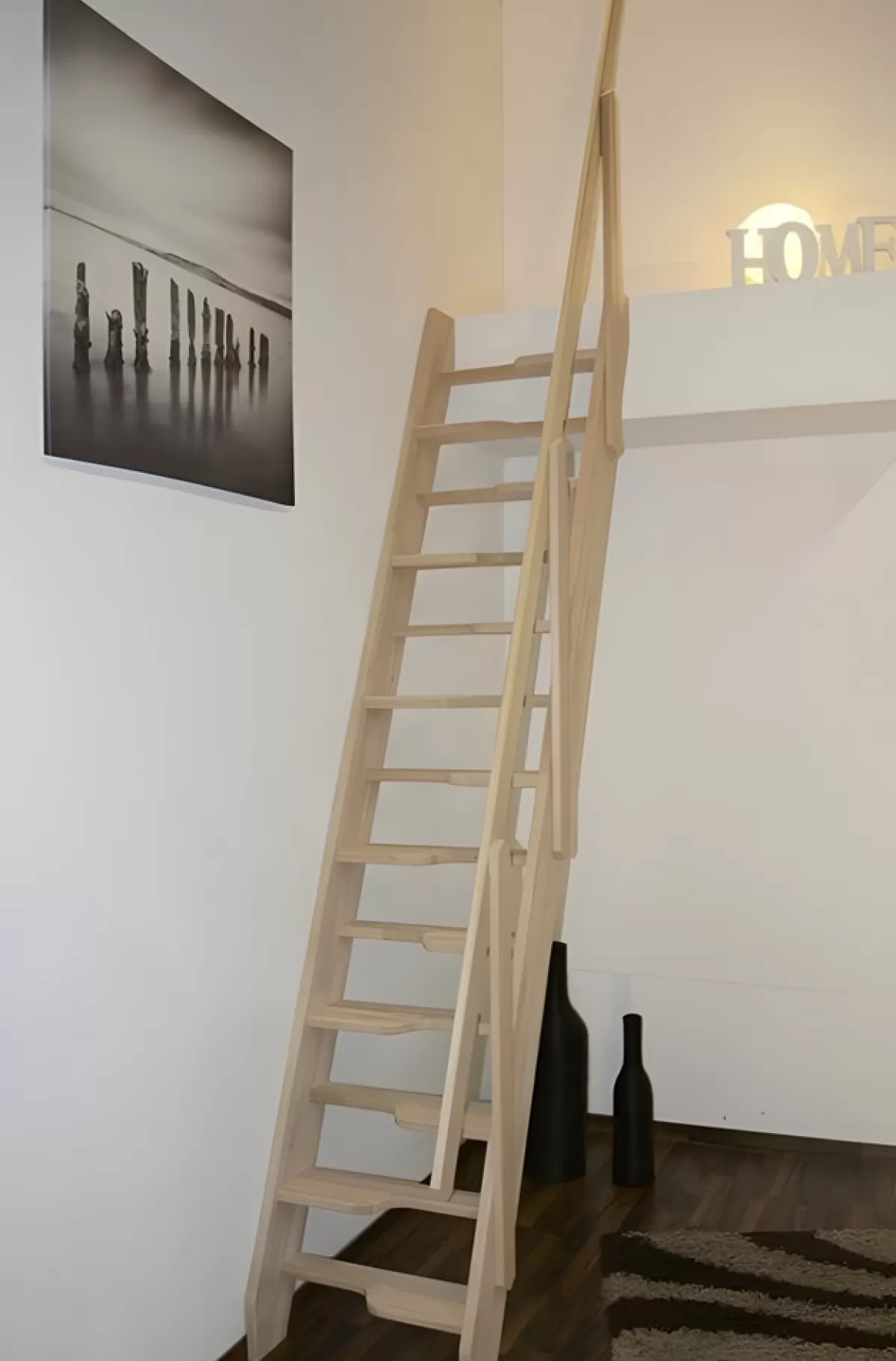 Brico Zoldertrappen-Handystairs Molenaarstrap "Torino" Inclusief Leuning - 62 Cm Breed - 280 Cm Hoog - 13 Grenen Treden