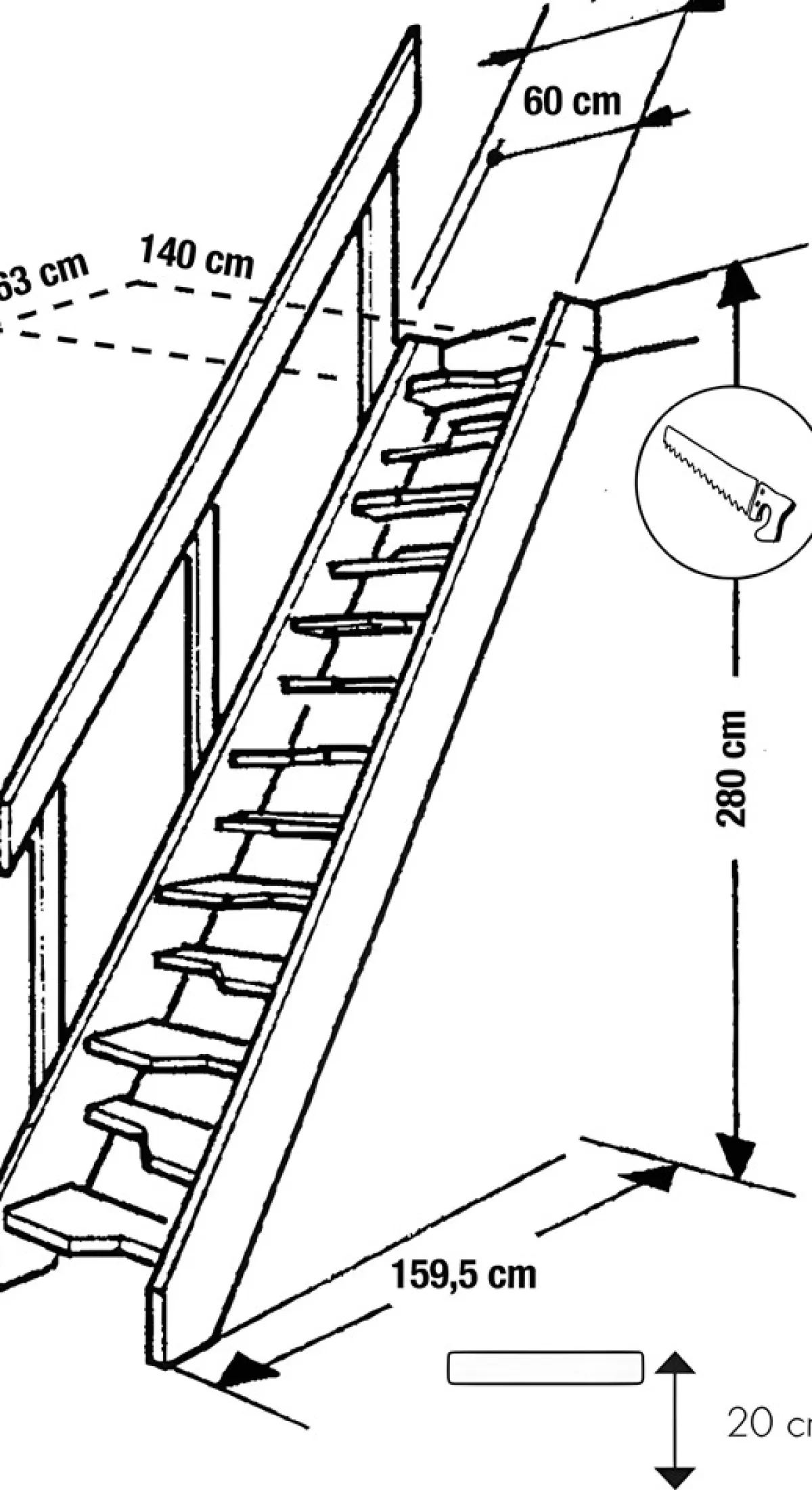 Brico Zoldertrappen-Handystairs Molenaarstrap "Torino" Inclusief Leuning - 62 Cm Breed - 280 Cm Hoog - 13 Grenen Treden
