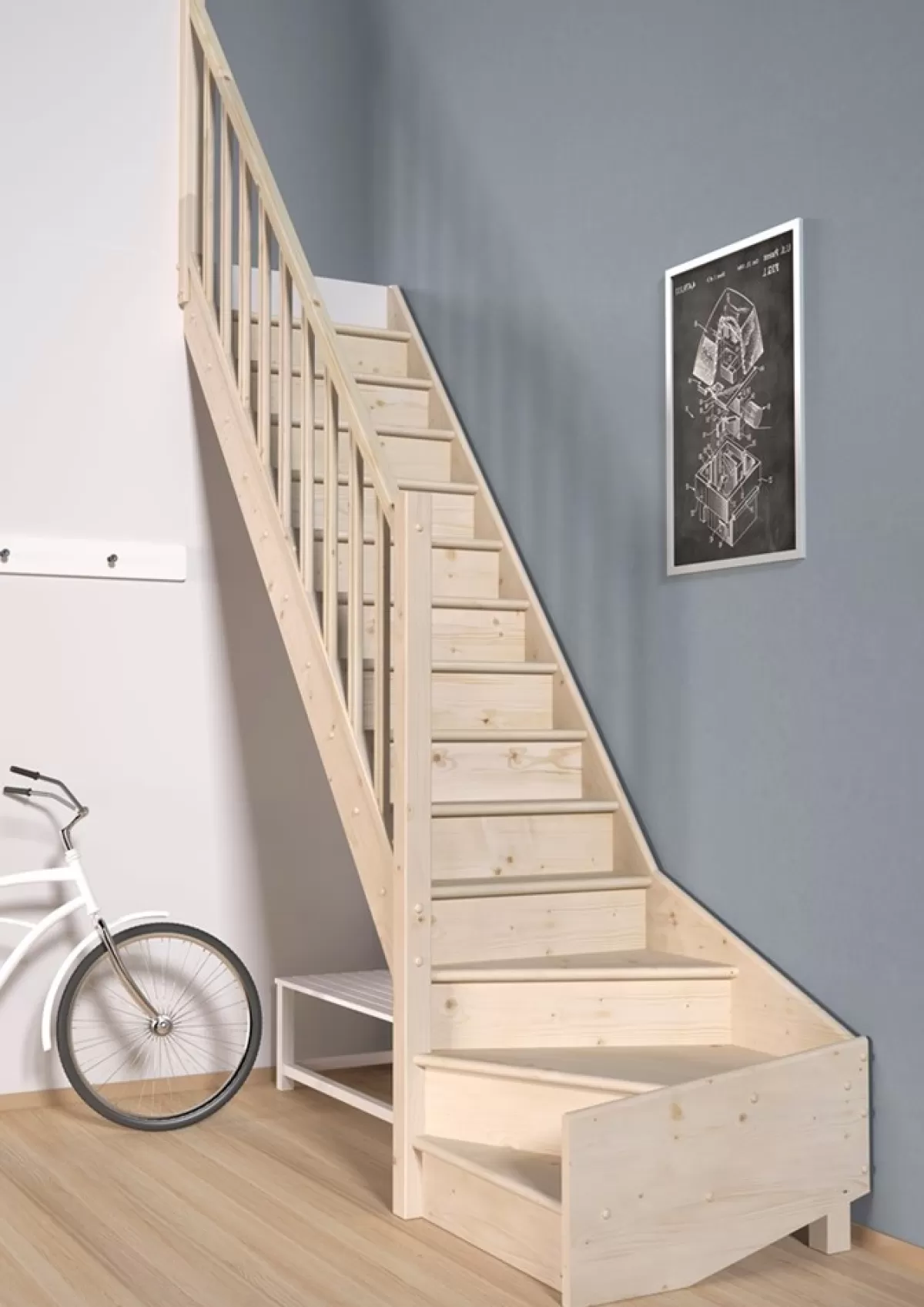 Brico Zoldertrappen-Handystairs Open Kwartslagtrap "Vega80" - Links - 280 Cm Hoog - 13 Grenen Treden - Zonder Leuning