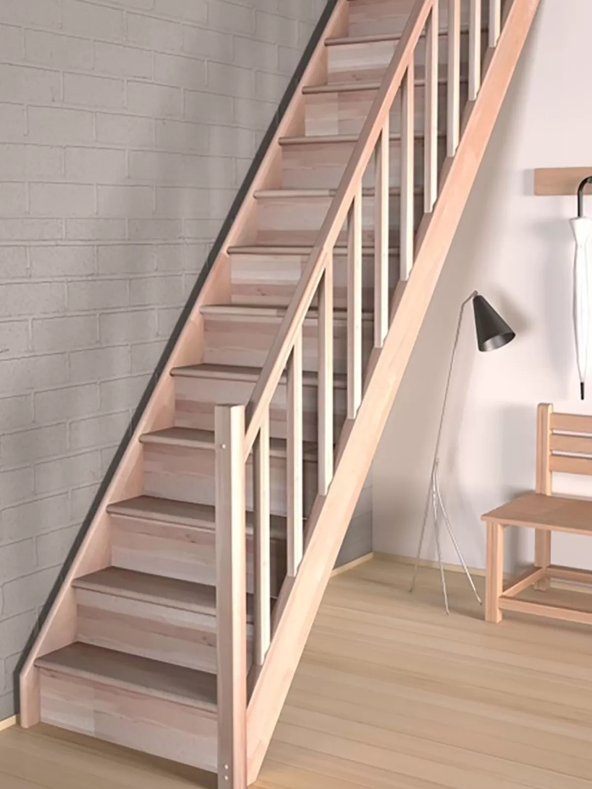 Brico Zoldertrappen-Handystairs Open Rechte Trap "Vega80" - 280 Cm Hoog - 13 Beuken Treden - Met Leuning