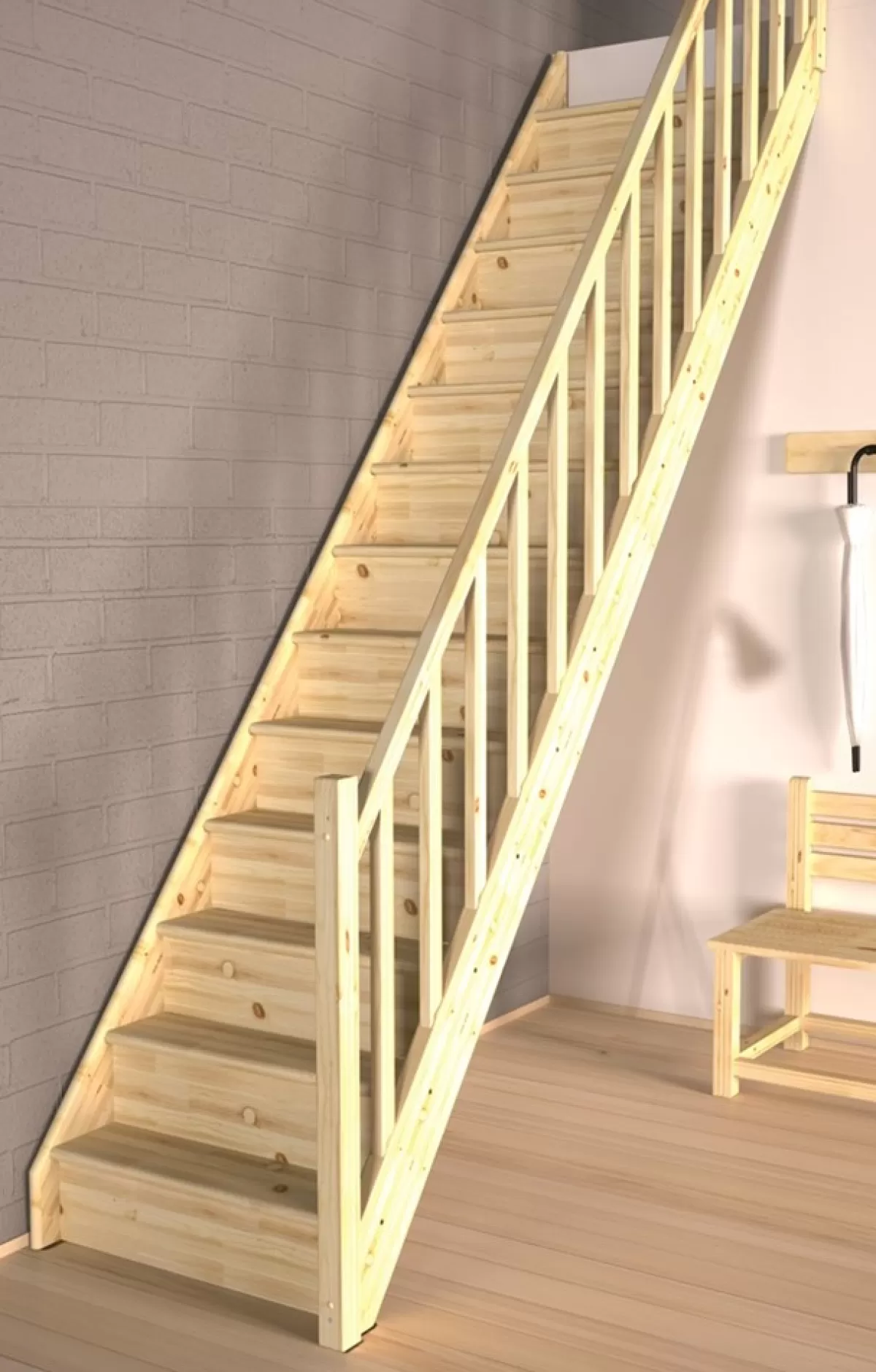 Brico Zoldertrappen-Handystairs Open Rechte Trap "Vega80" - 280 Cm Hoog - 13 Grenen Treden - Met Leuning