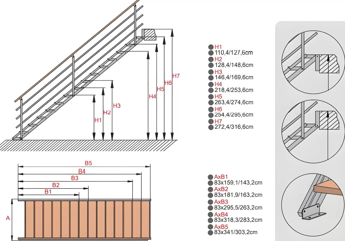 Brico Zoldertrappen-Handystairs Rechte Trap "Synth" - Trap Van Zwart Metaal Met Grenen Treden - Hoogte 856 - 1066Mm