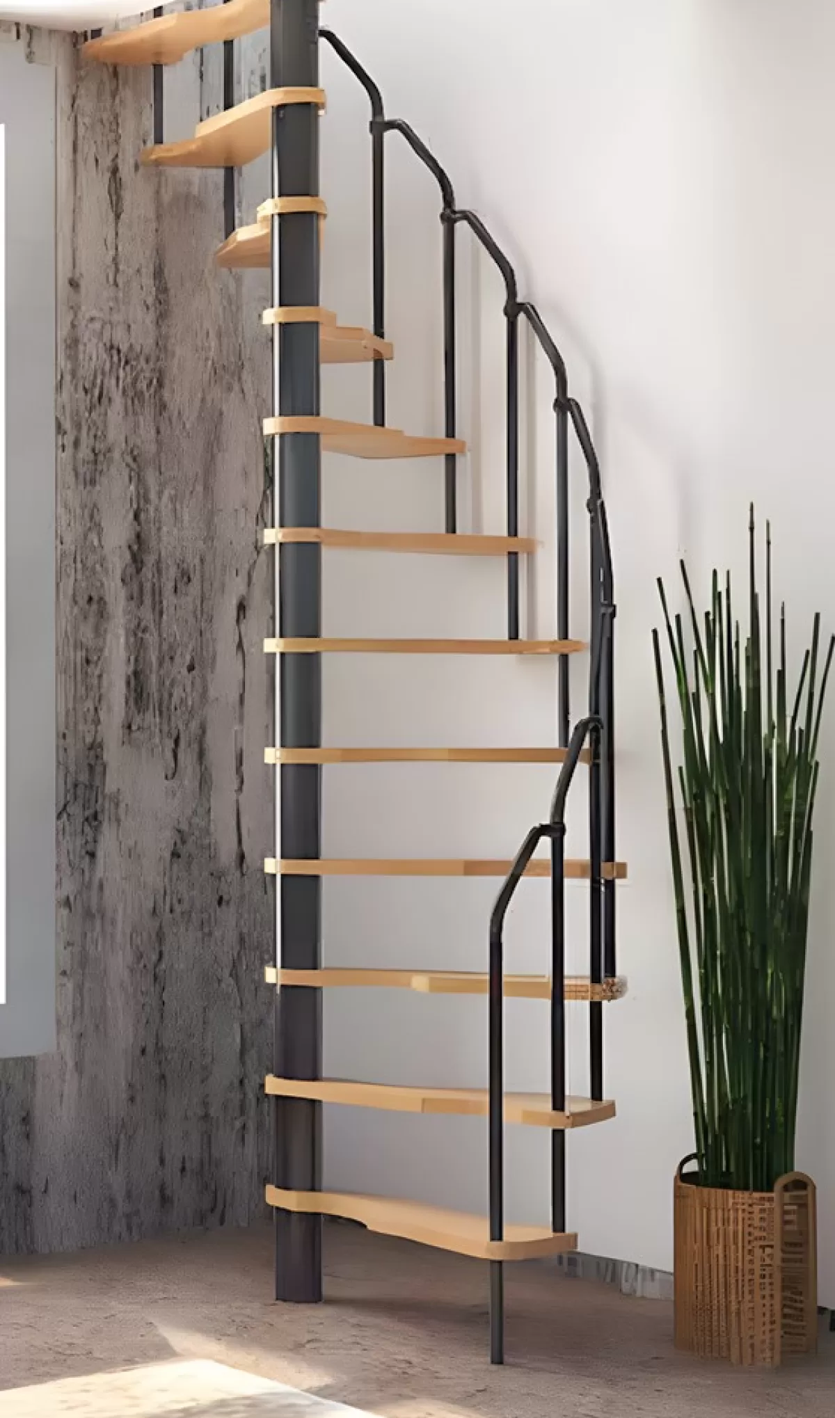 Brico Zoldertrappen-Handystairs Ruimtebesparende Spiltrap "Radius" - 140X70 Cm - 299 Cm Hoog - 12 Beuken Treden - Grijs
