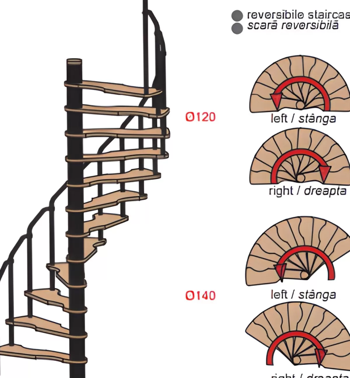 Brico Zoldertrappen-Handystairs Ruimtebesparende Spiltrap "Radius" - 140X70 Cm - 299 Cm Hoog - 12 Beuken Treden - Zwart