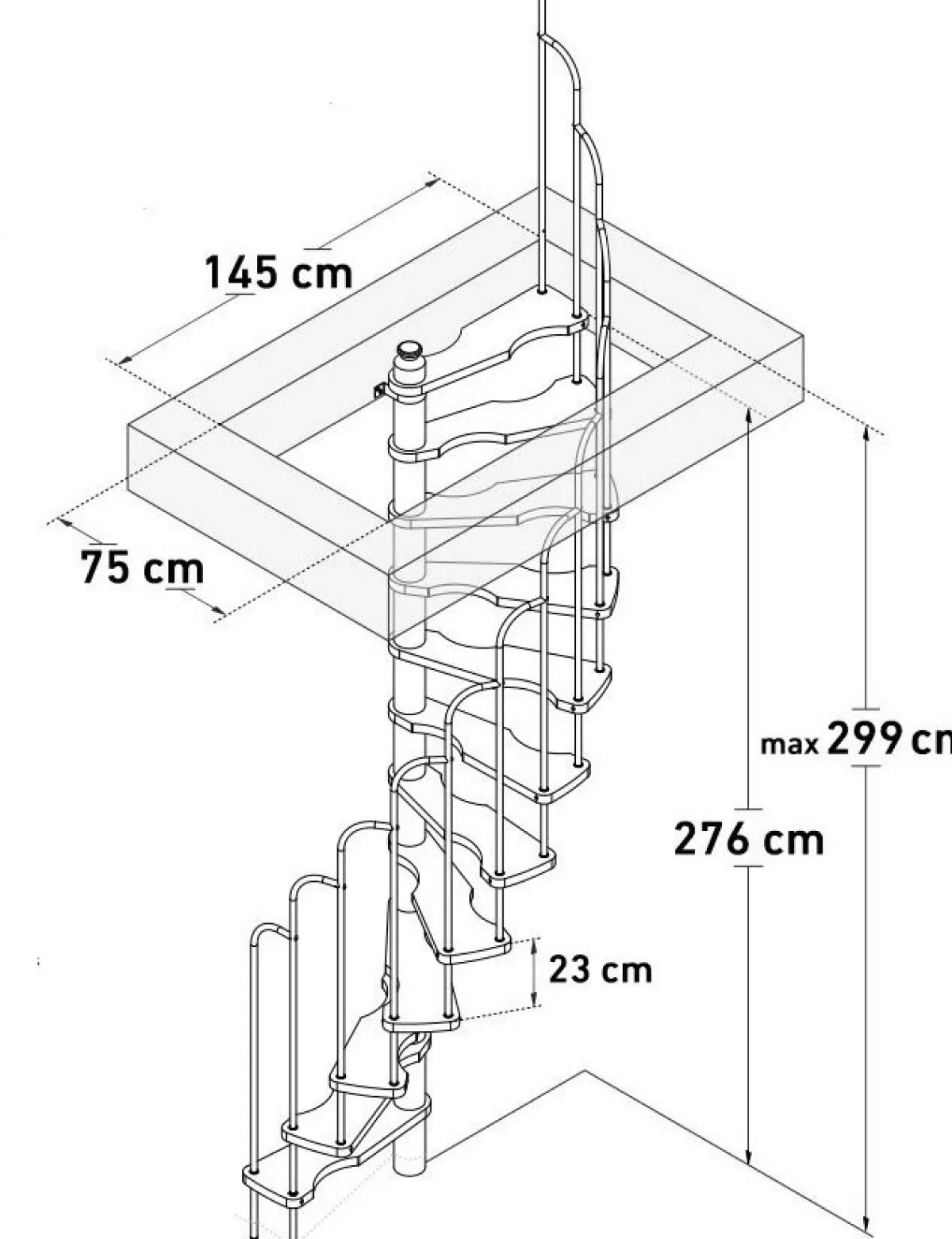 Brico Zoldertrappen-Handystairs Ruimtebesparende Spiltrap "Radius" - 140X70 Cm - 299 Cm Hoog - 12 Beuken Treden - Zwart
