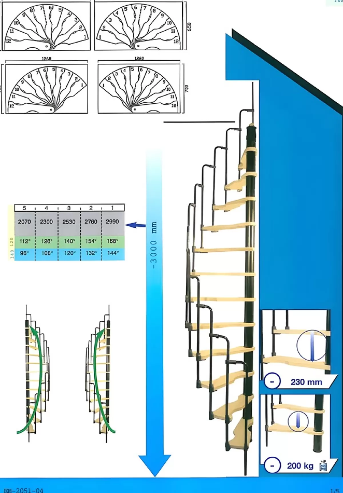 Brico Zoldertrappen-Handystairs Ruimtebesparende Spiltrap "Sampax" - 120X60 Cm - 299 Cm Hoog - 12 Beuken Treden - Zwart