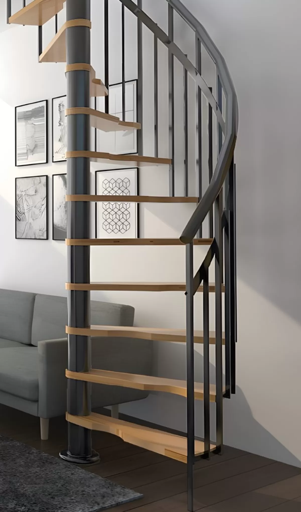 Brico Zoldertrappen-Handystairs Spiltrap "Siena" O 145 Cm - Links Draaiend - 273 Cm Hoog - 12 Beuken Treden - Zwart