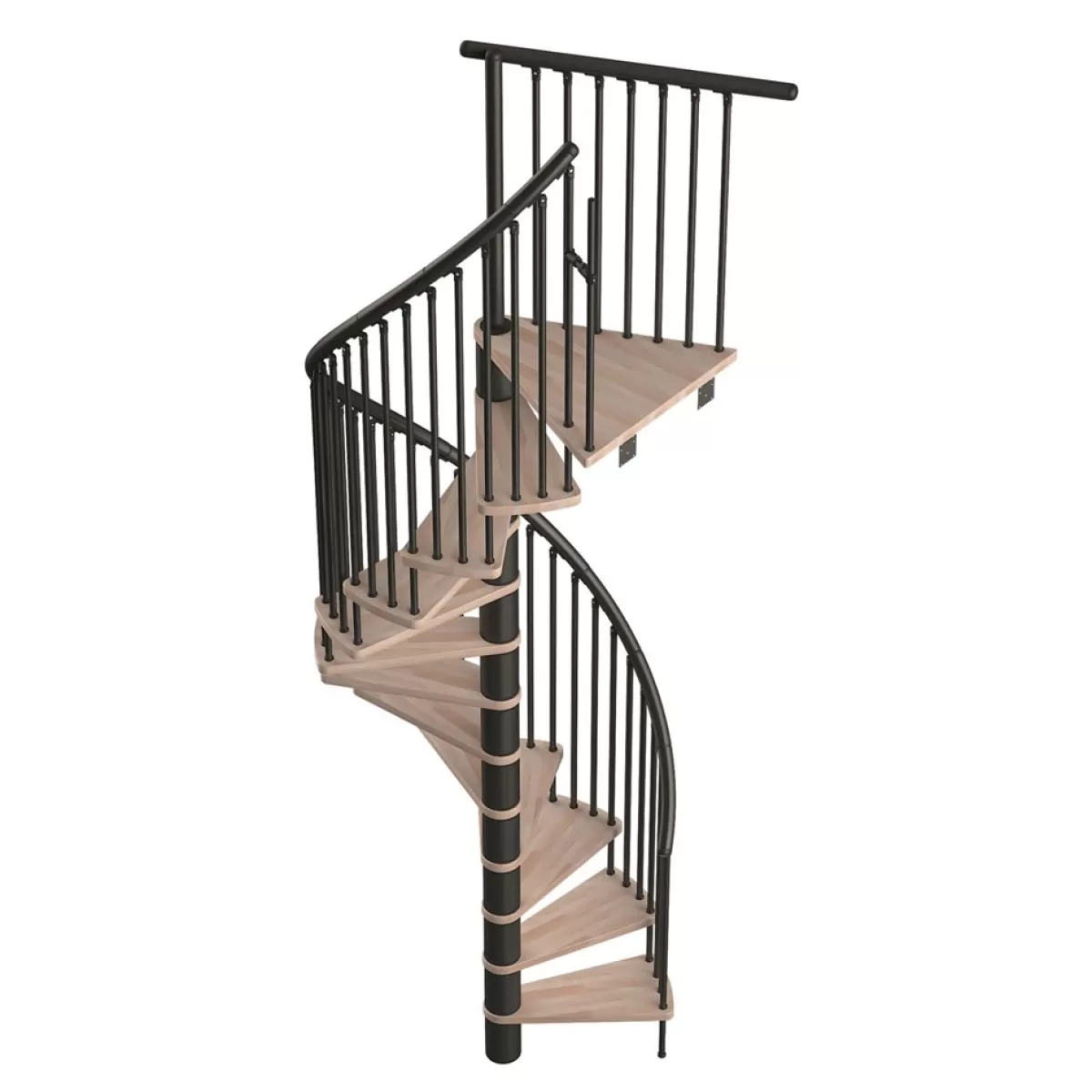 Brico Zoldertrappen-Handystairs Wenteltrap "Spirale" - Diameter 120Cm - Hoogte 309Cm - 12 Beuken Treden - Zwart Staal