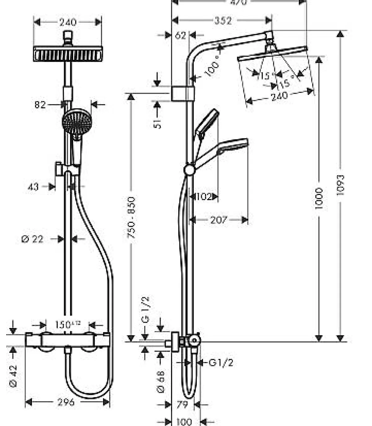 Brico Hansgrohe Doucheset Crometta E240 Met Thermostatische Kraan Chroom Hot