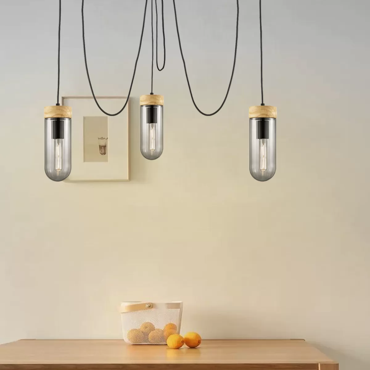 Brico Home Sweet Home Hanglamp Capri Hout Gerookt Glas 15Cm 3Xe27