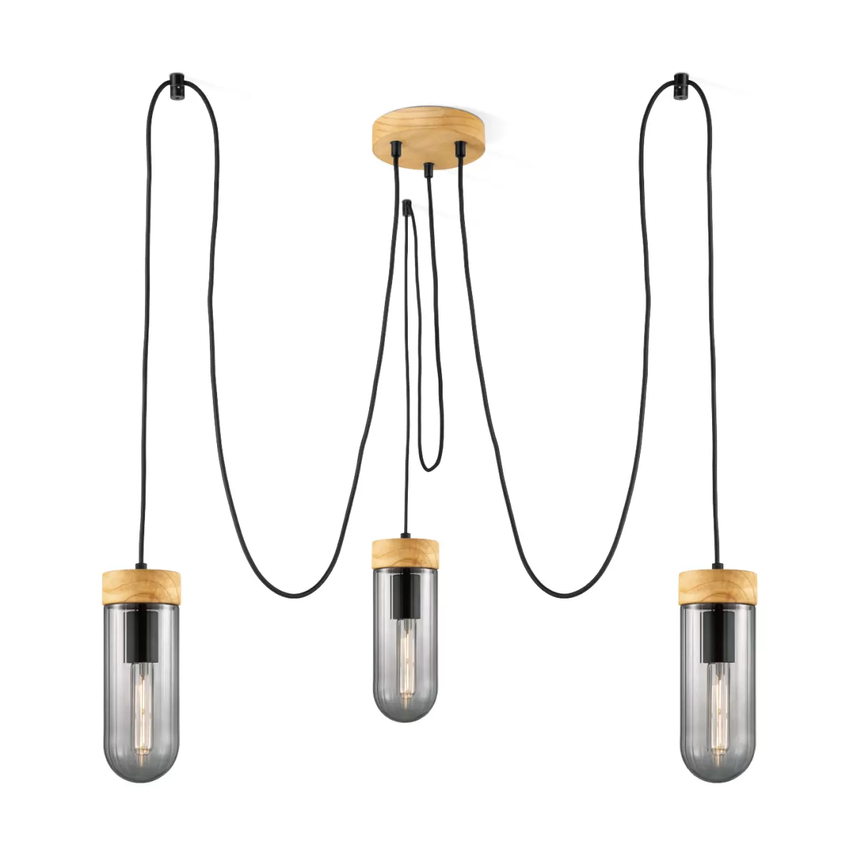 Brico Home Sweet Home Hanglamp Capri Hout Gerookt Glas 15Cm 3Xe27