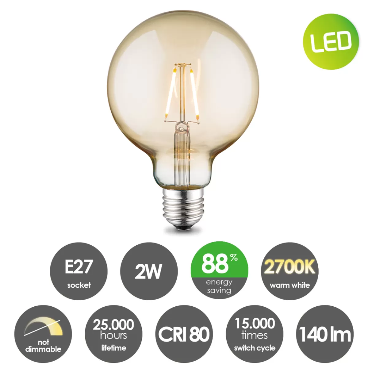 Brico Home Sweet Home Led Globe Deco E27 G95 2W 160Lm 2700K Amber