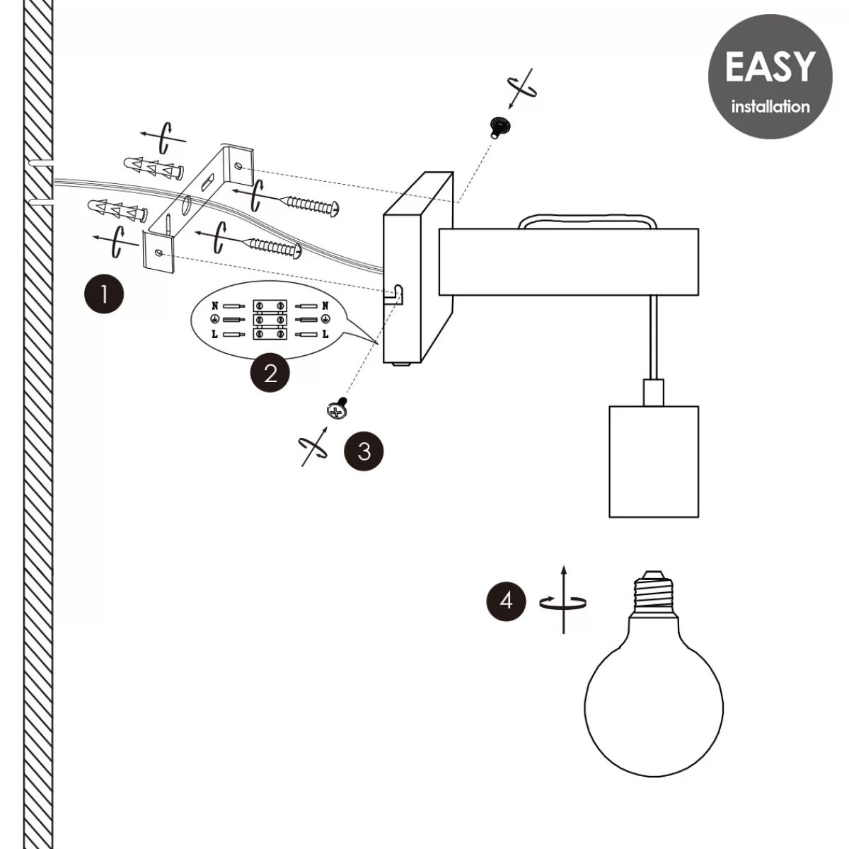 Brico Home Sweet Home Wandlamp Billy Zwart Hout E27