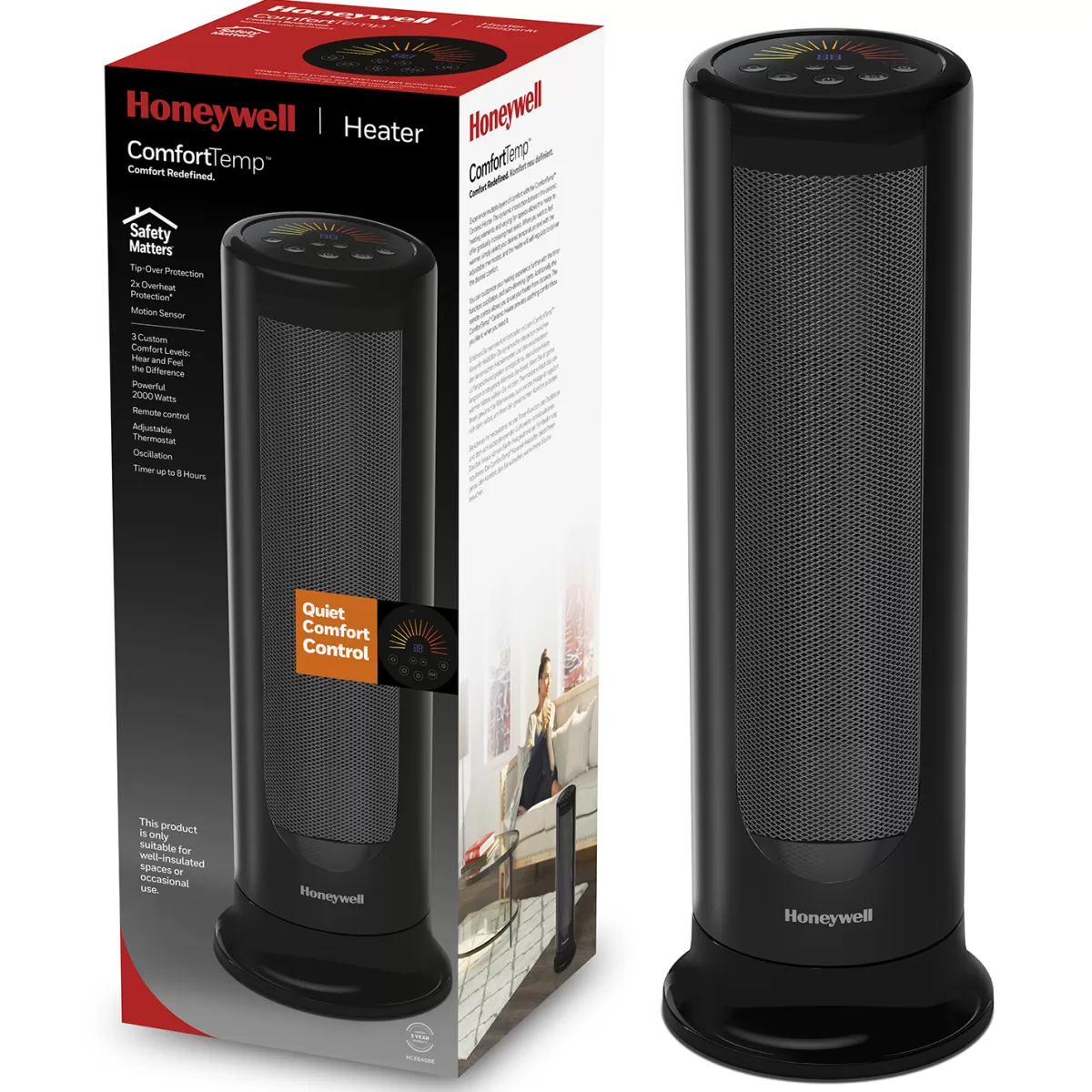 Brico Honeywell Keramische Verwarming Comforttemp Met Bewegingssensor Hce646Be Zwart