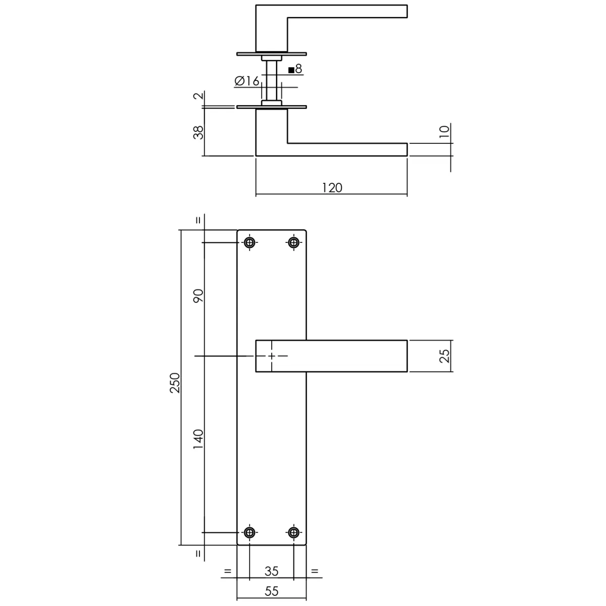 Brico Deurbeslag-Intersteel Deurklink Amsterdam + Plaat 250X55X2Mm Blind Geborsteld Rvs