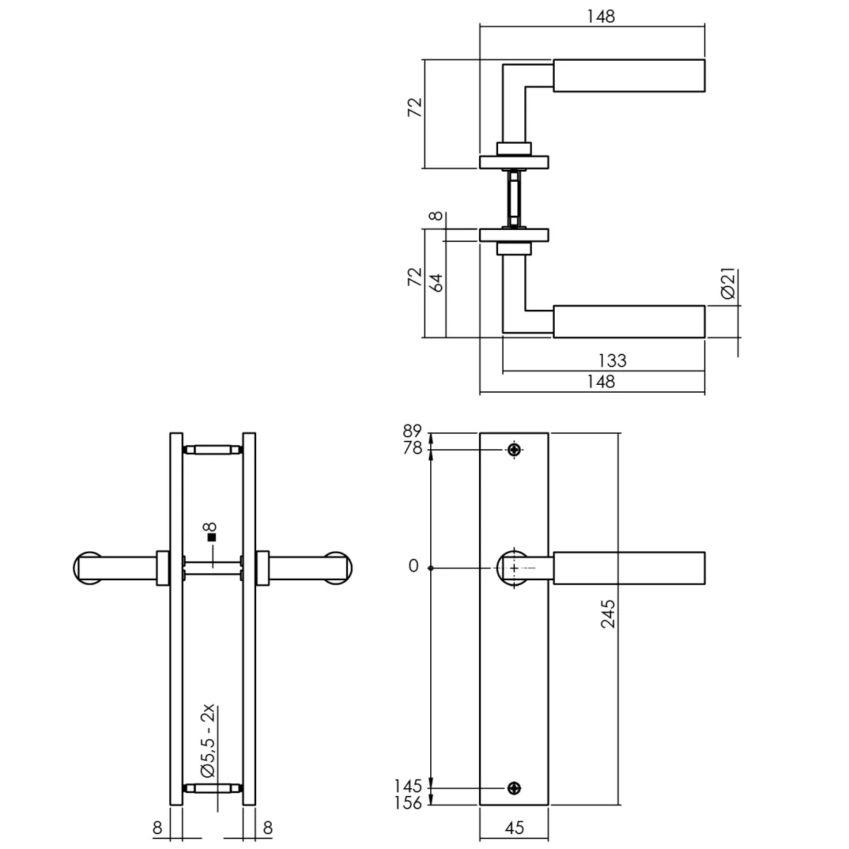 Brico Deurbeslag-Intersteel Deurklink Bau-Stil Op Plaat 245X45 Mm Blind Matzwart