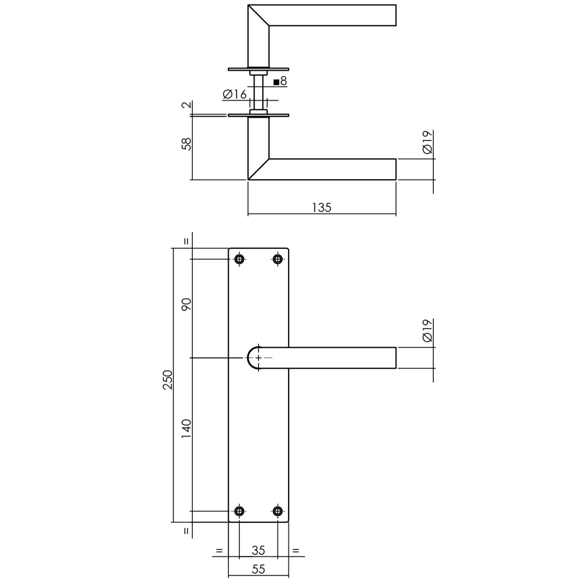 Brico Deurbeslag-Intersteel Deurklink Jura + Met Plaat 250X55X2 Mm Blind Geborsteld Rvs